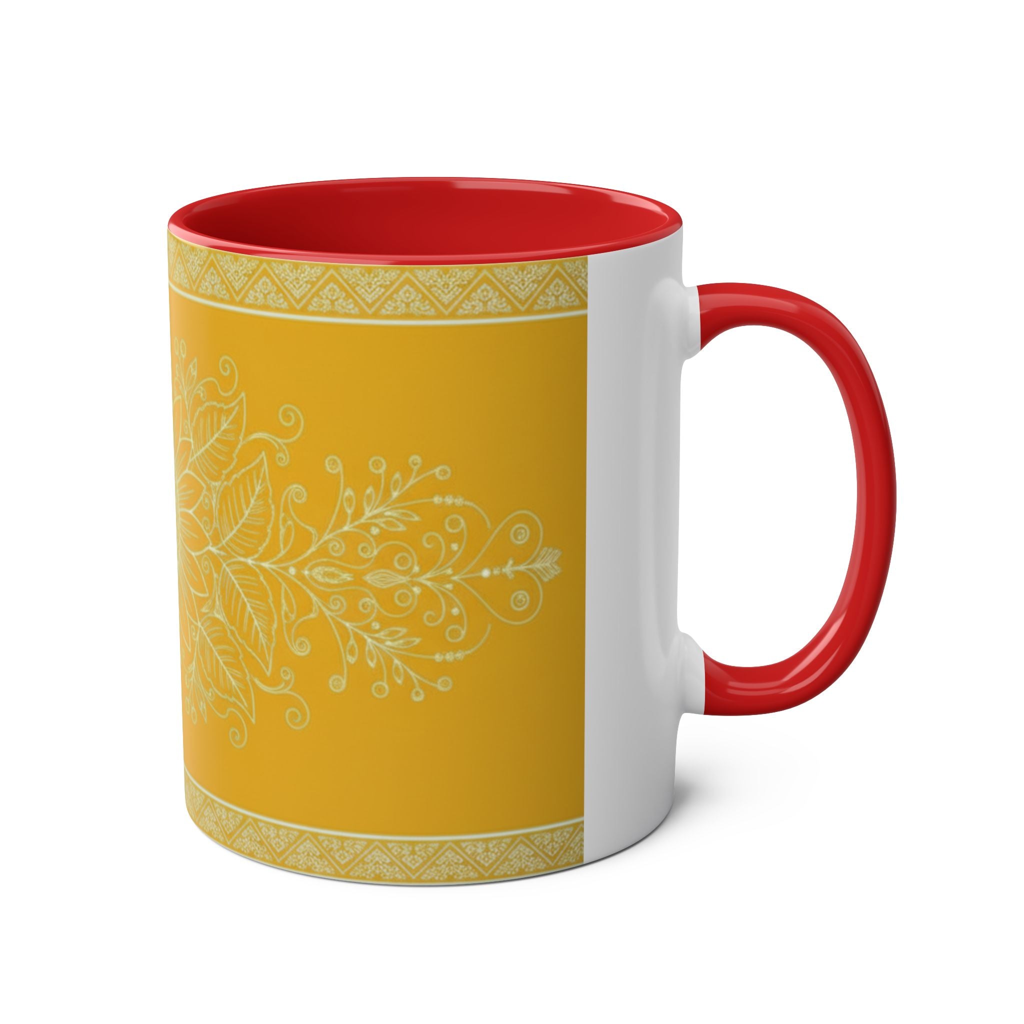 Sunflower Mandala Two-Tone Coffee Mug — Blue & Yellow 11oz