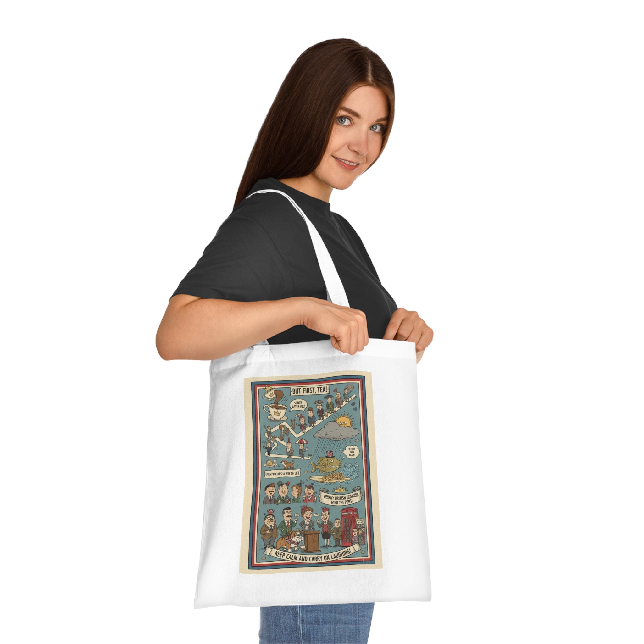 Vintage Tea Lovers Cotton Tote — Illustrated 'Tea Time' Guide Gift Bag