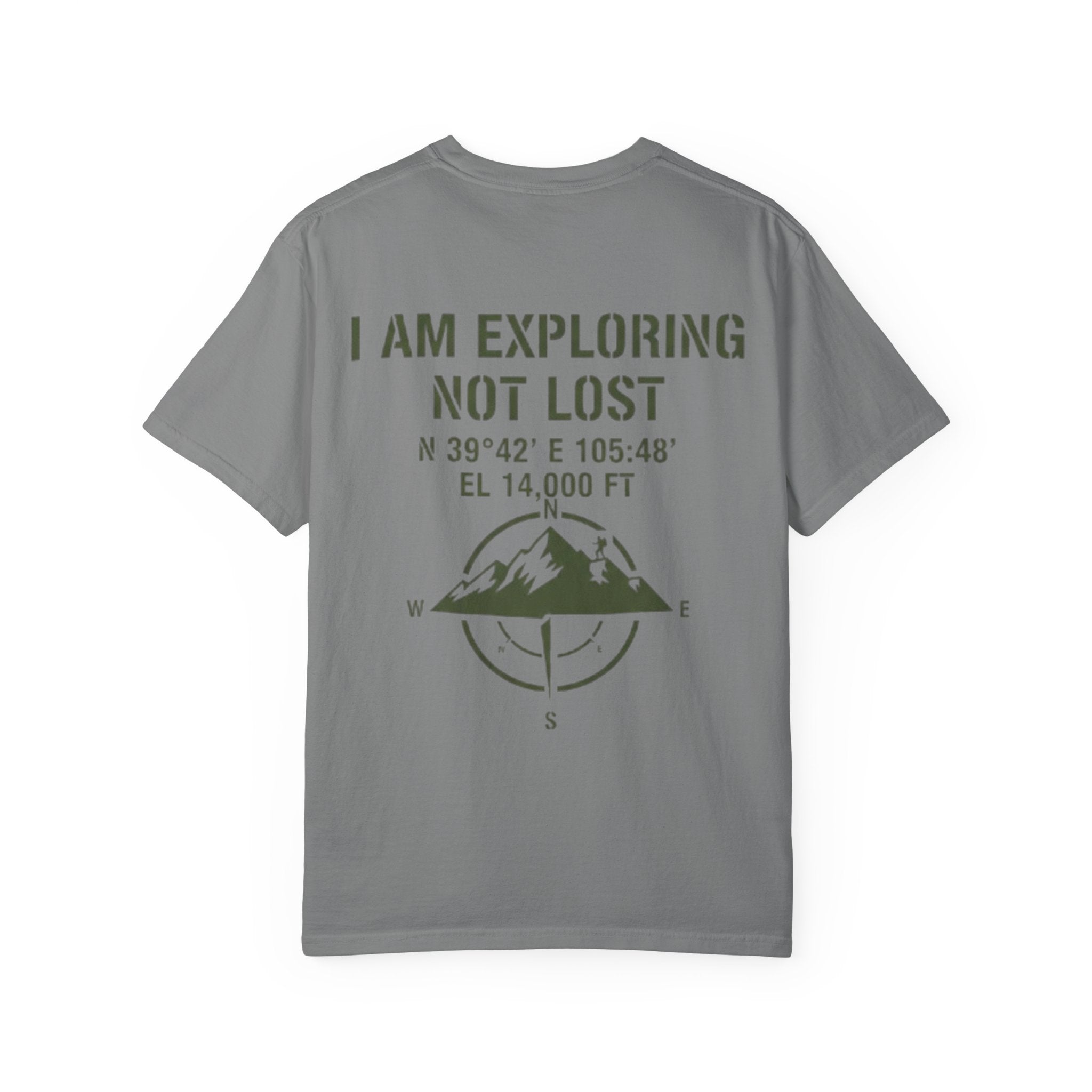 Adventure T-Shirt — "I Am Exploring Not Lost" Mountain Compass Graphic
