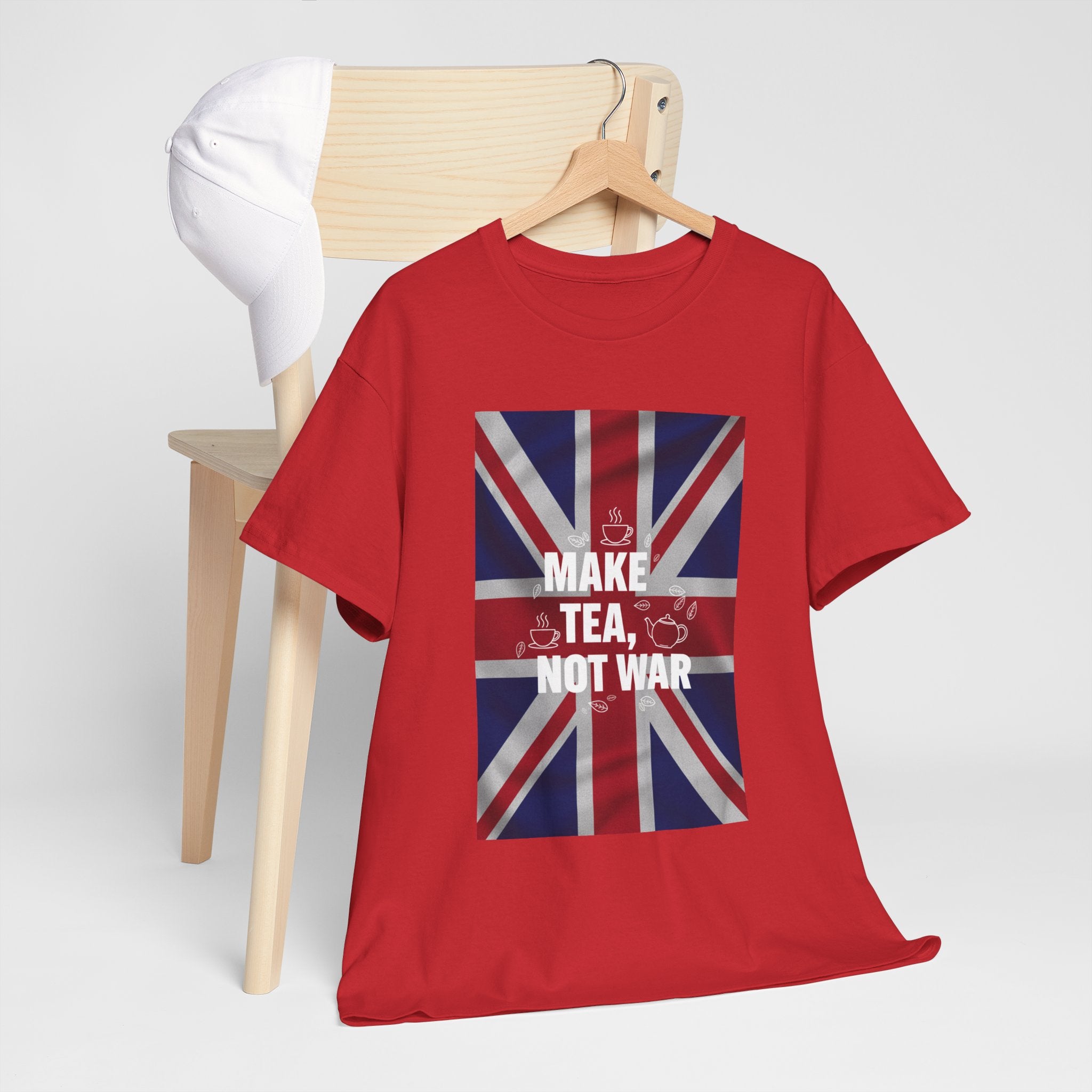 Make Tea, Not War T-Shirt — British Flag Peace Tea Tee