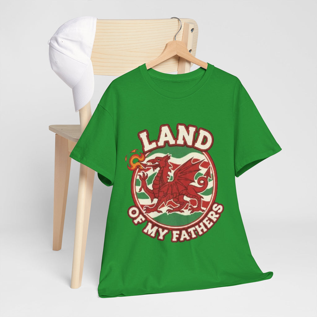 Land of My Fathers T‑Shirt — Welsh Dragon Vintage Crest Tee