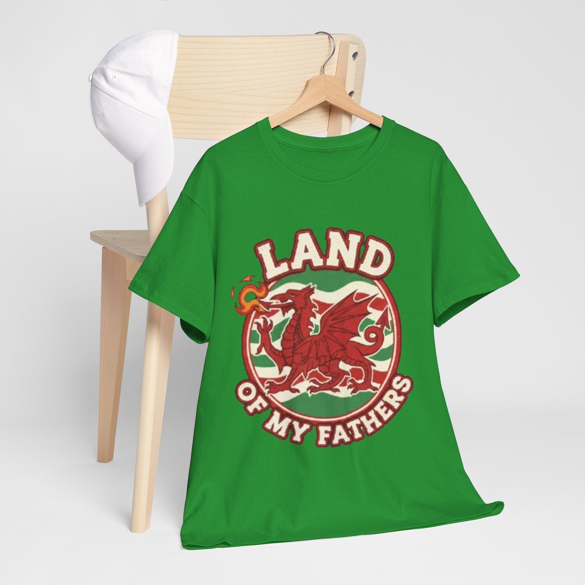 Land of My Fathers T‑Shirt — Welsh Dragon Vintage Crest Tee