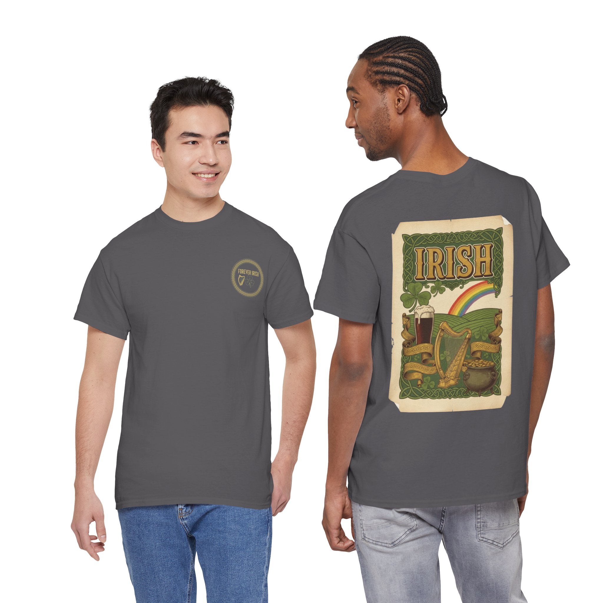 Irish Vintage Poster Tee — St. Patrick's Day Shamrock & Rainbow Graphic Shirt