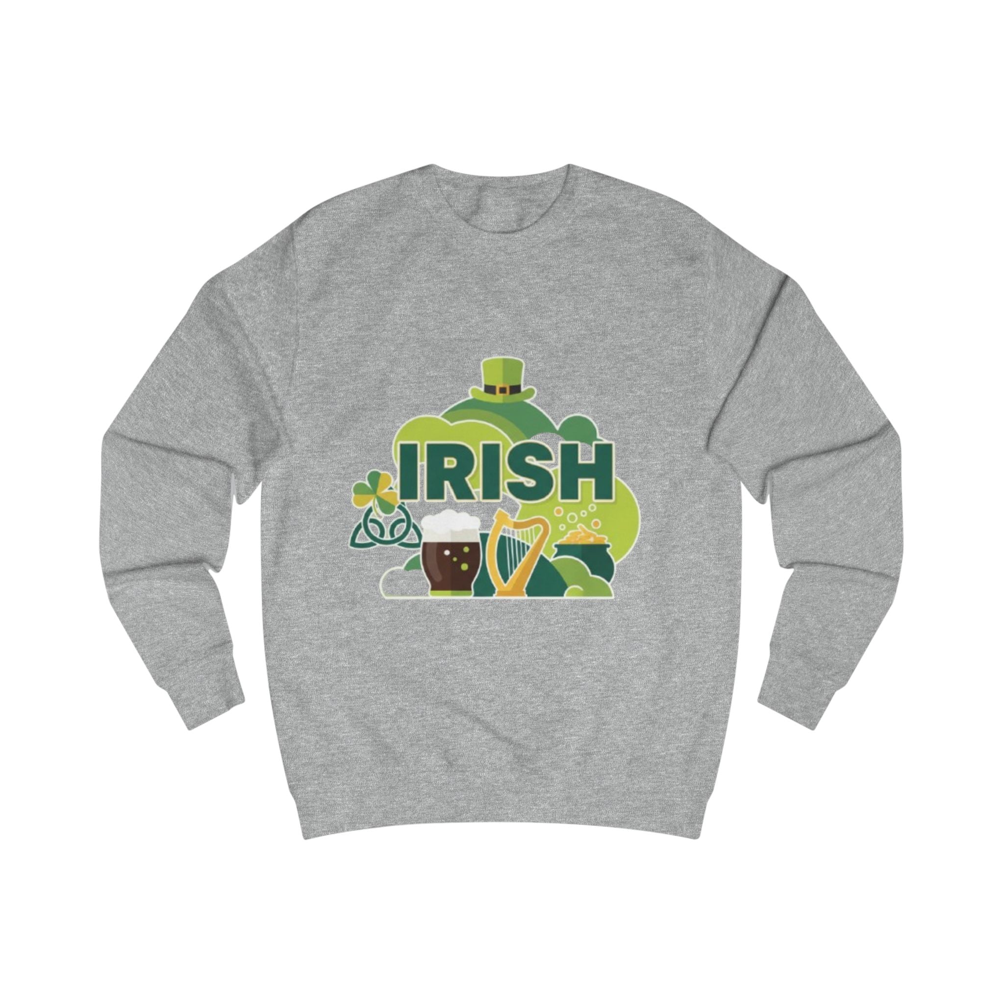 Irish St. Patrick's Day Sweatshirt — Shamrock, Harp & Beer Graphic