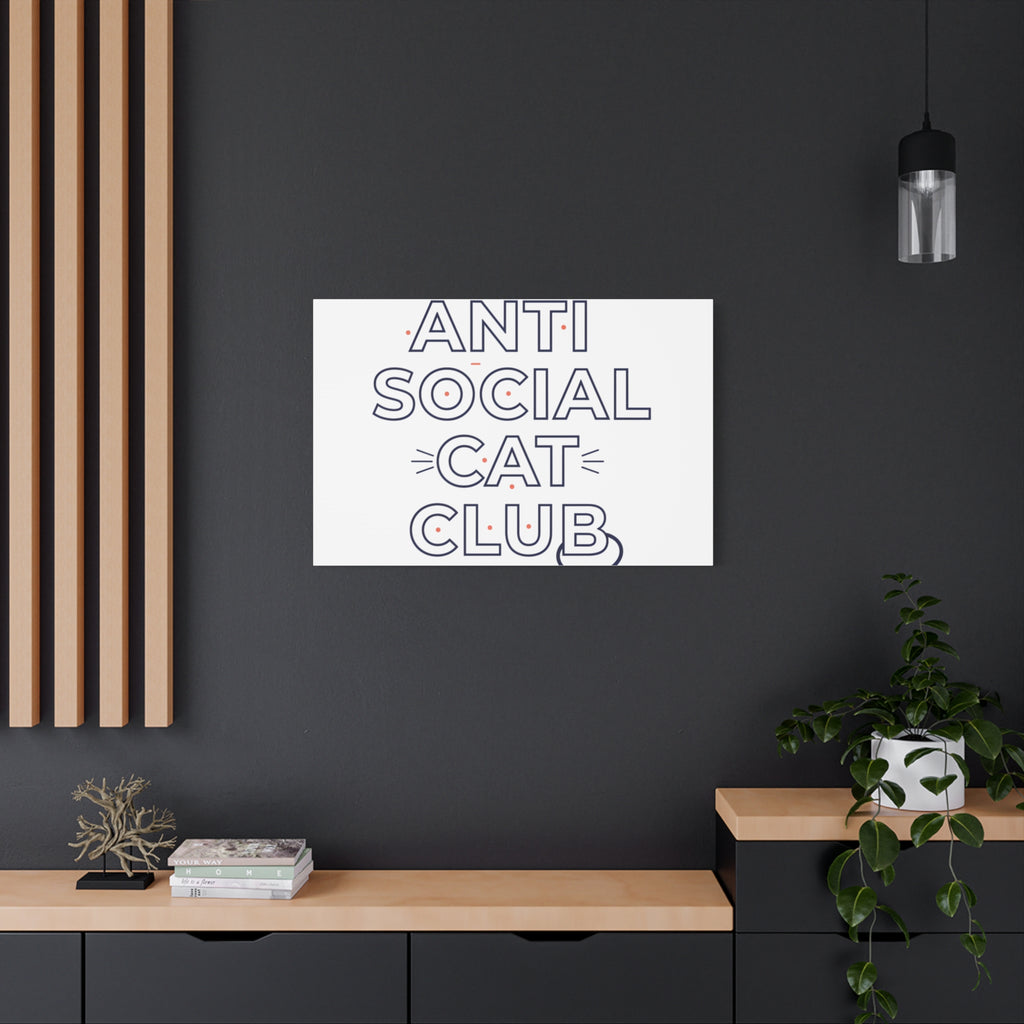 Anti Social Cat Club Canvas | Outline-Only Typography, Hollow Letter Art