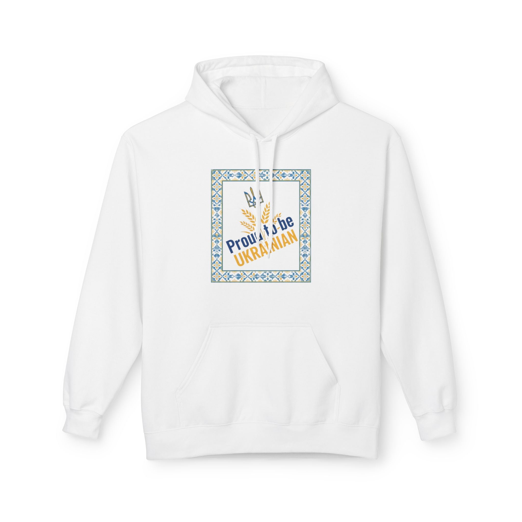 Proud to Be Ukrainian Hoodie — Blue & Yellow Trident Graphic