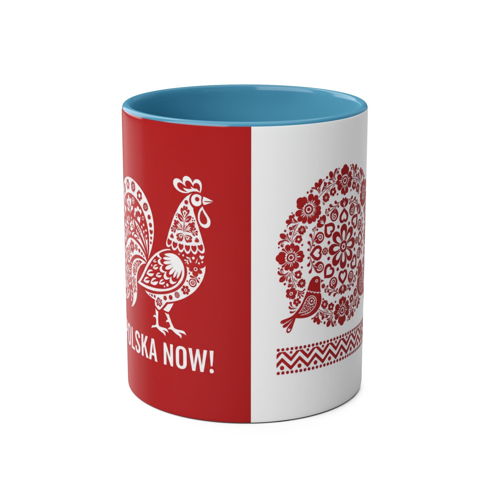 Polish Folk Rooster Coffee Mug — 'Polska Now!' Two-Tone 11oz Ceramic