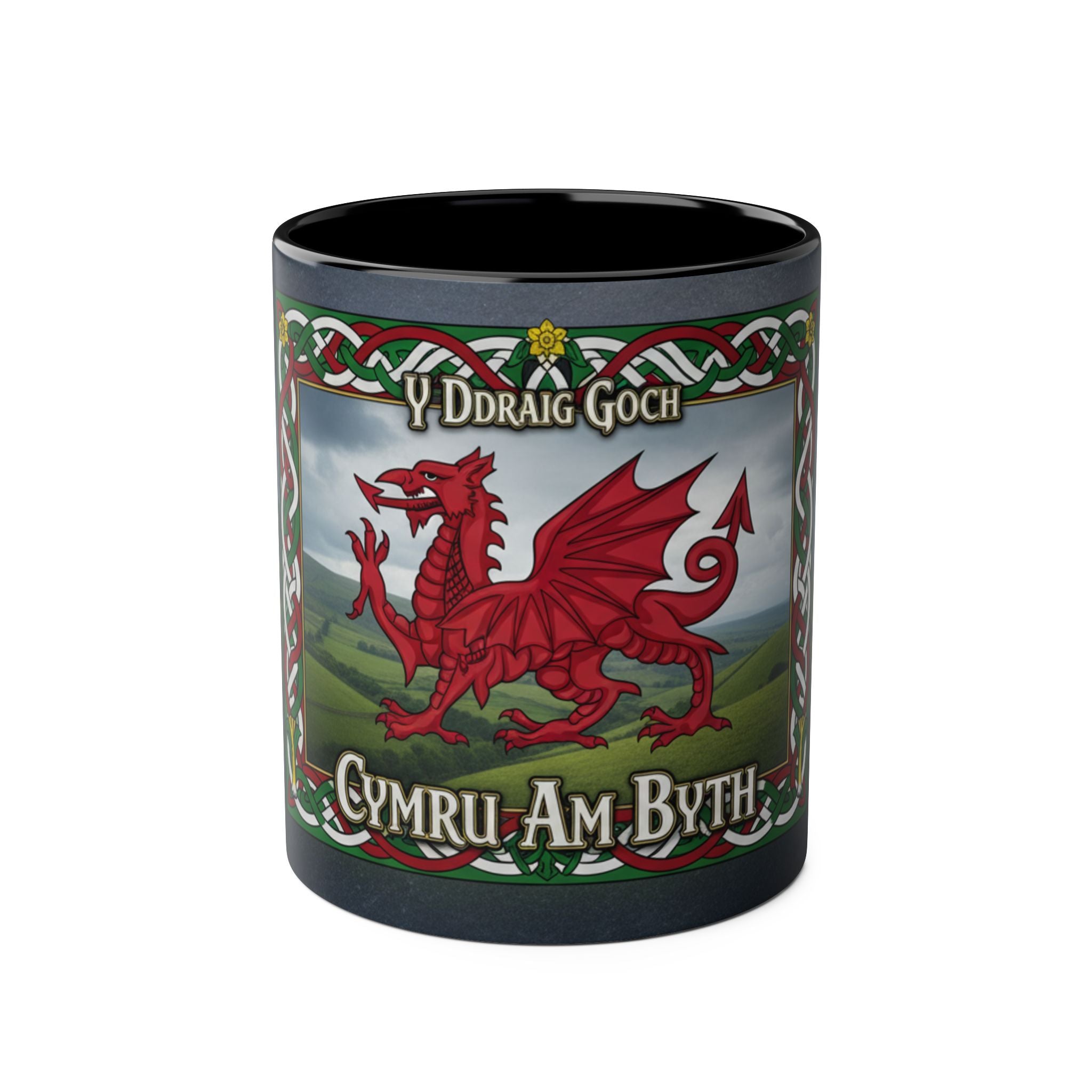 Welsh Dragon Coffee Mug — "Cymru Am Byth" Two-Tone 11oz