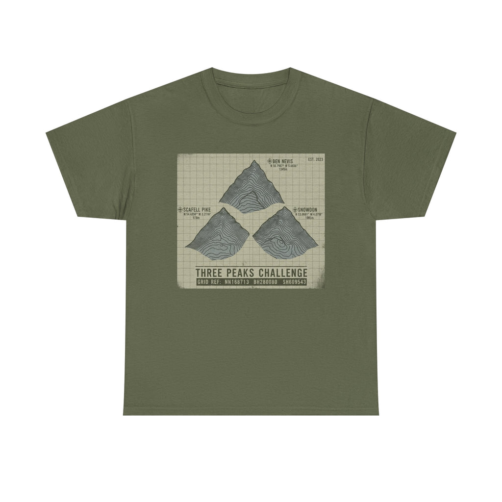 Three Peaks Challenge Graphic T-Shirt — Retro UK Mountain Summit Tee