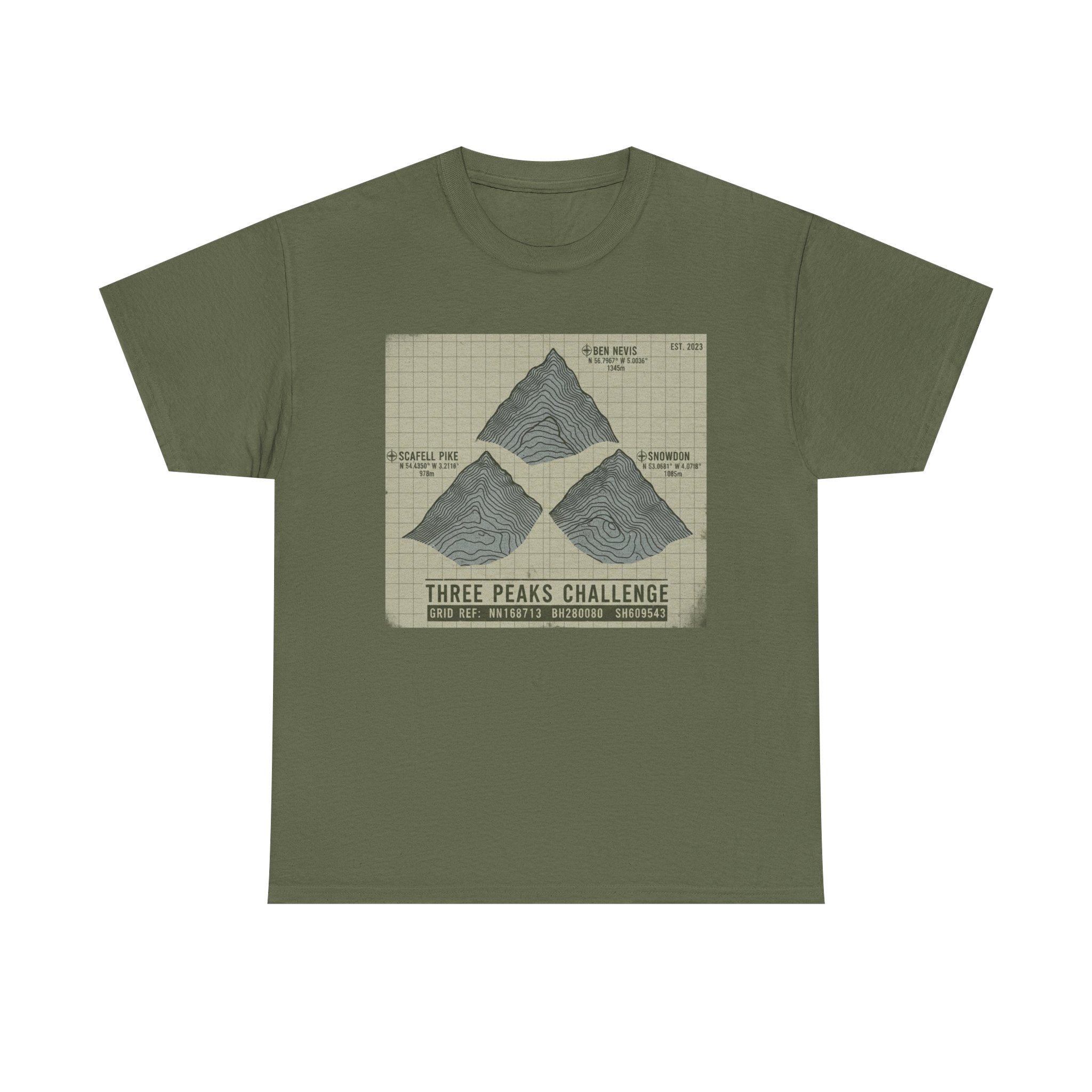 Three Peaks Challenge Graphic T-Shirt — Retro UK Mountain Summit Tee