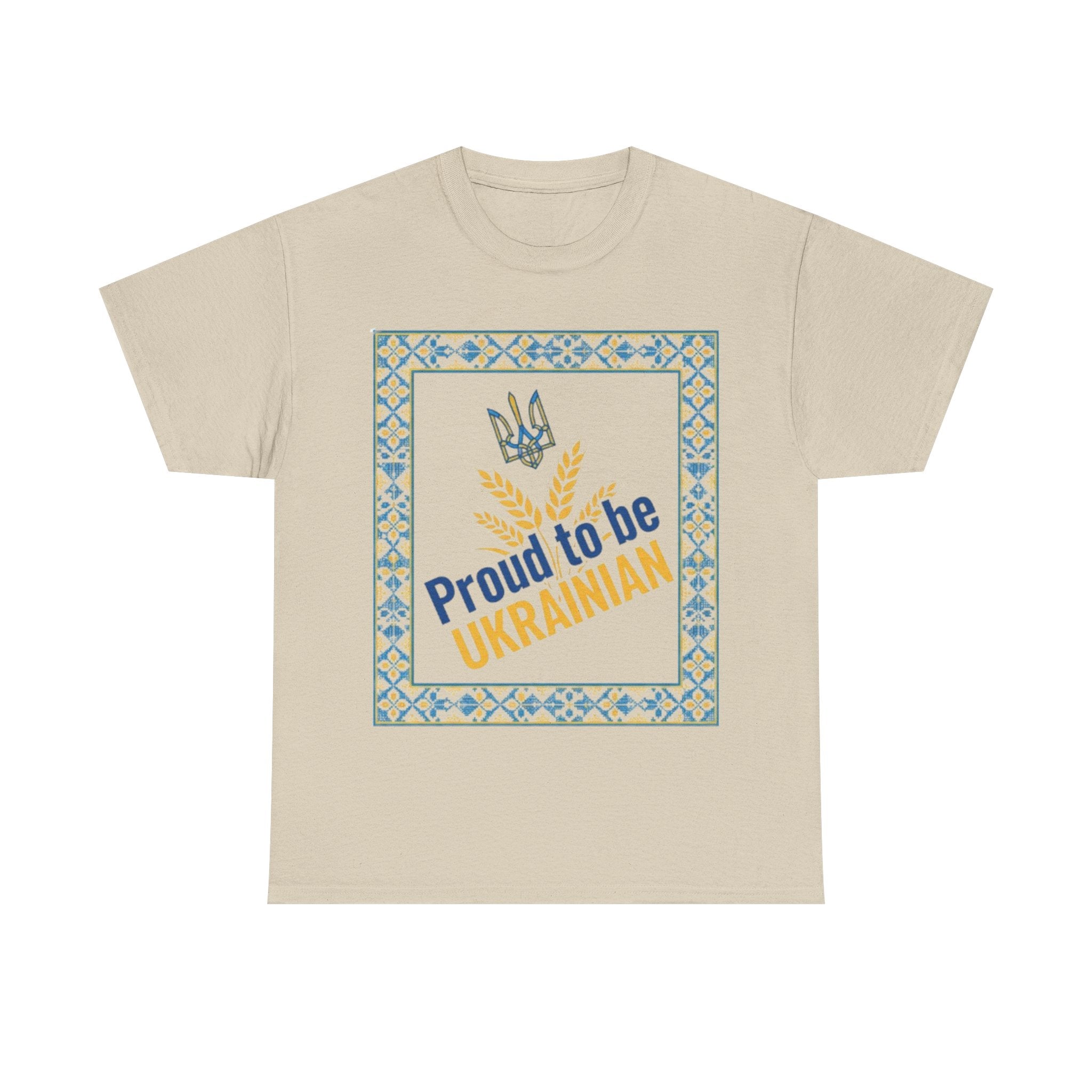 Proud to Be Ukrainian T-Shirt — Ukrainian Pride Tee with Tryzub & Wheat Design
