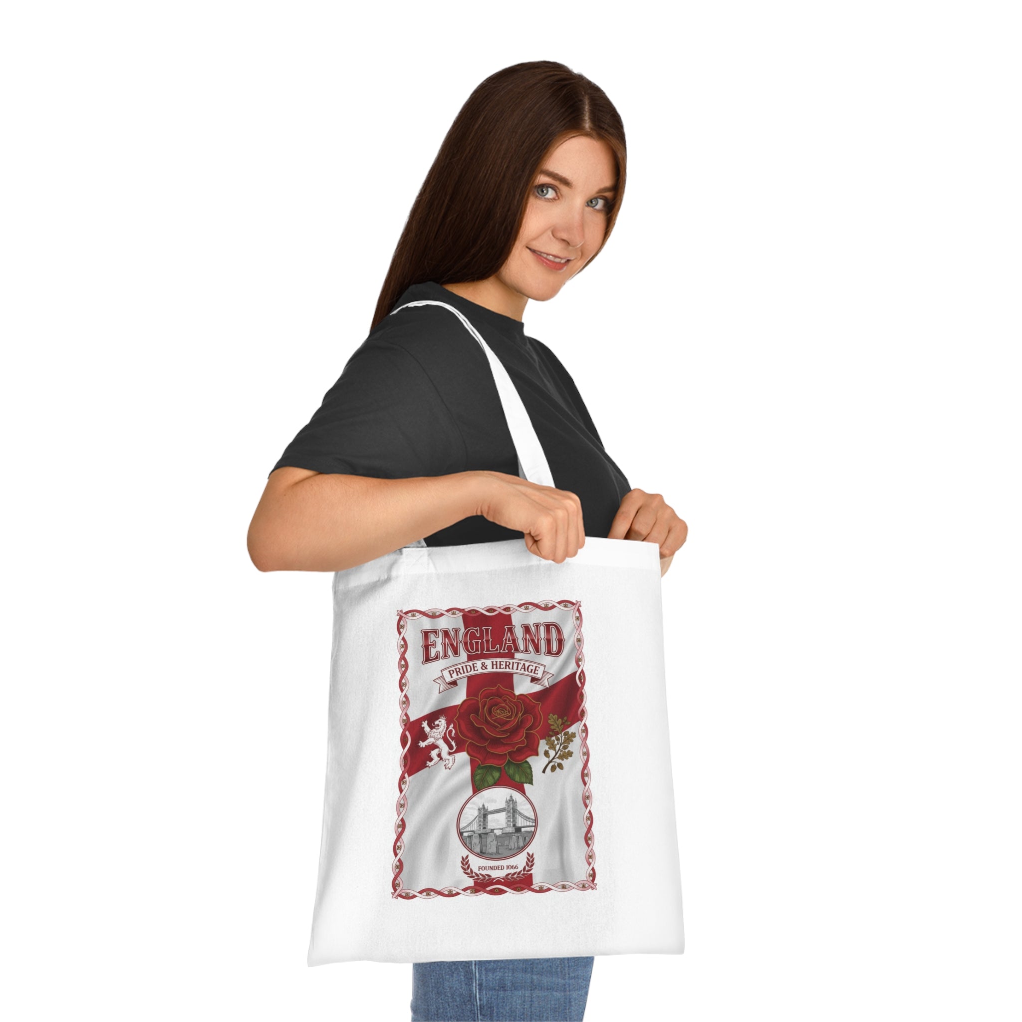 England Heritage Rose Tote Bag — Vintage English Flag & Rose Cotton Tote