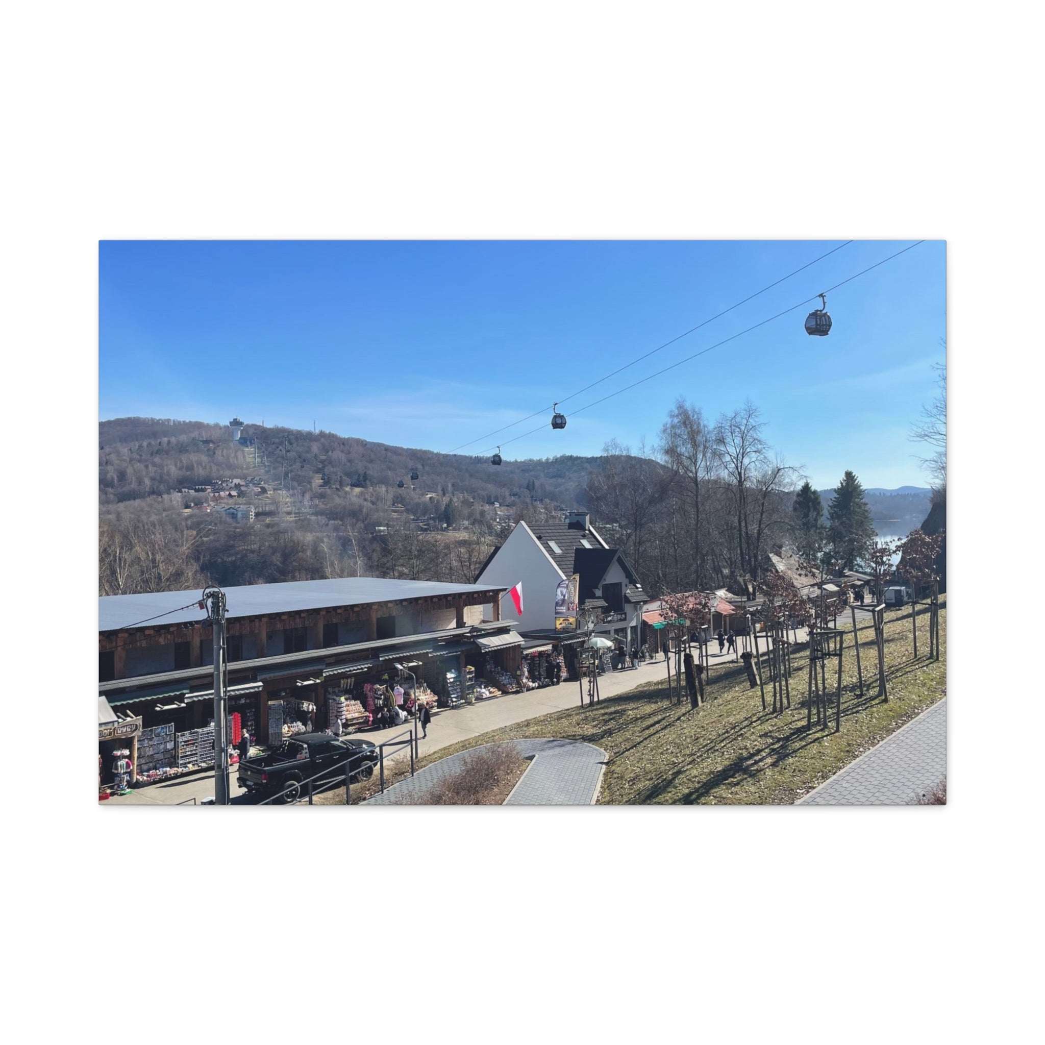 Resort Gondola Matte Canvas Wall Art — Mountain Village Landscape Print
