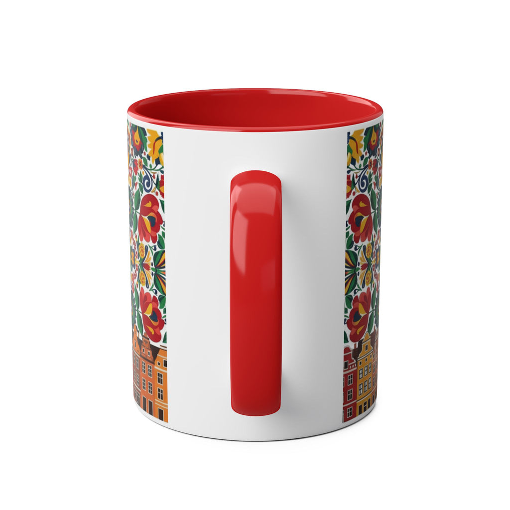 Floral Mandala Two-Tone Coffee Mug — Colorful Folk Art 11oz