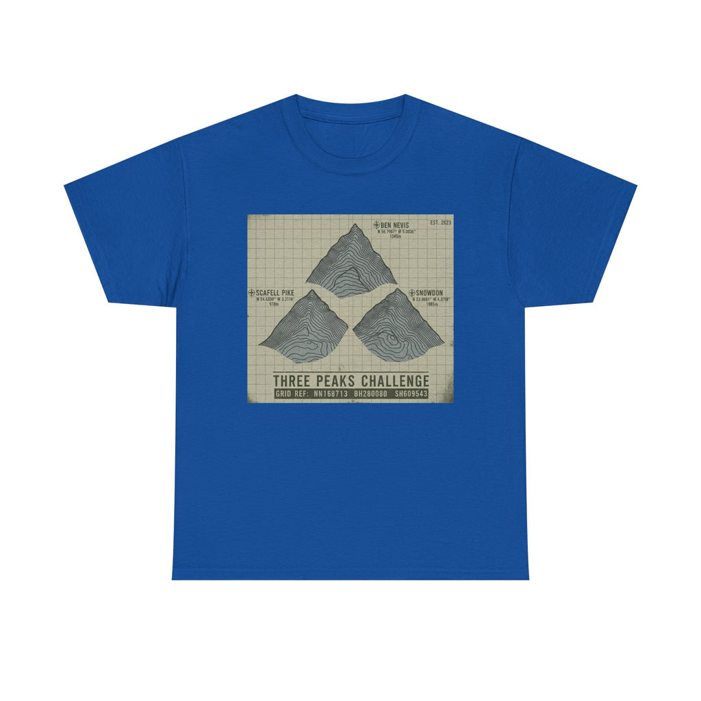Three Peaks Challenge Graphic T-Shirt — Retro UK Mountain Summit Tee