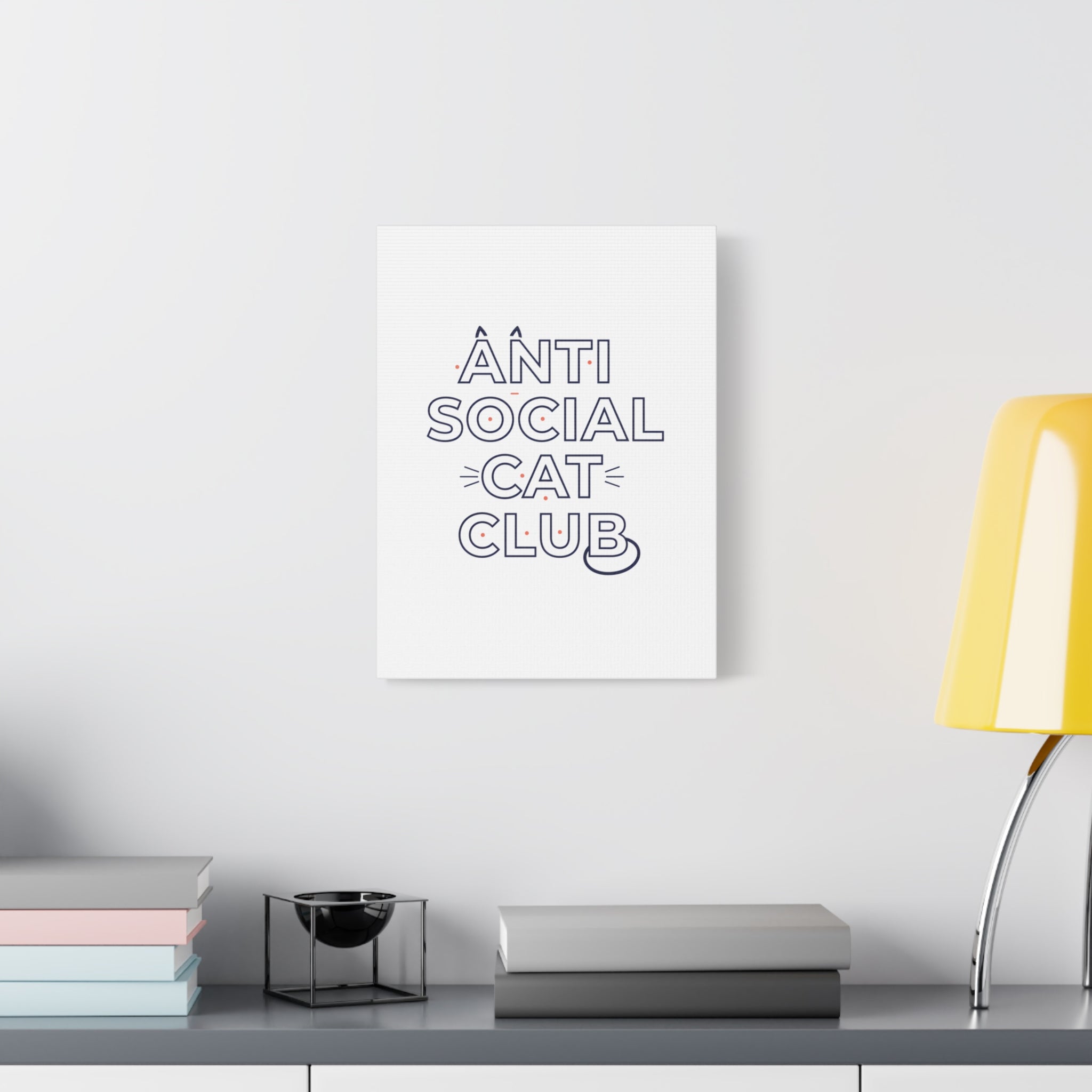 Anti Social Cat Club Canvas | Outline-Only Typography, Hollow Letter Art