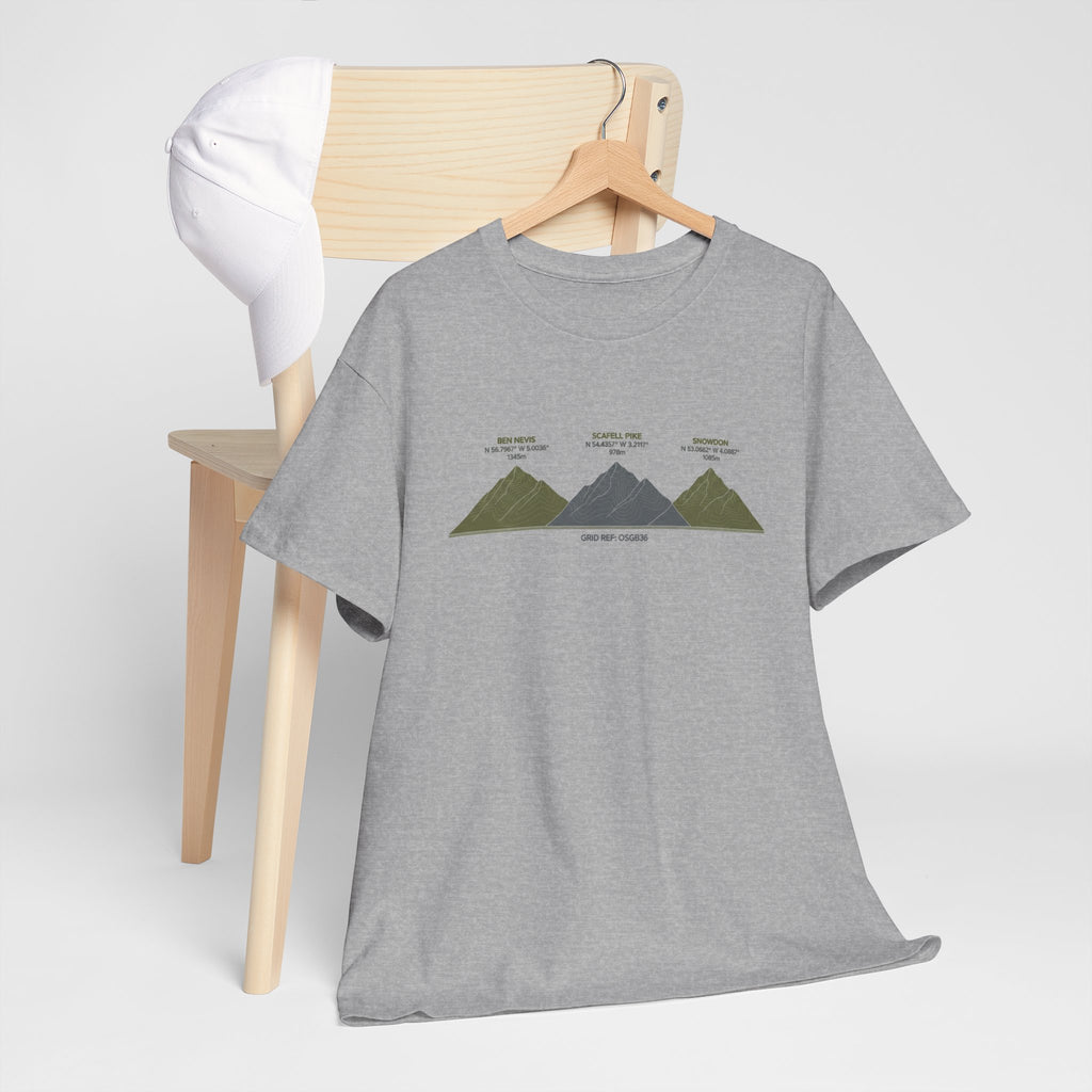 Three Peaks Challenge Graphic T-Shirt — Retro UK Mountain Hiking Tee