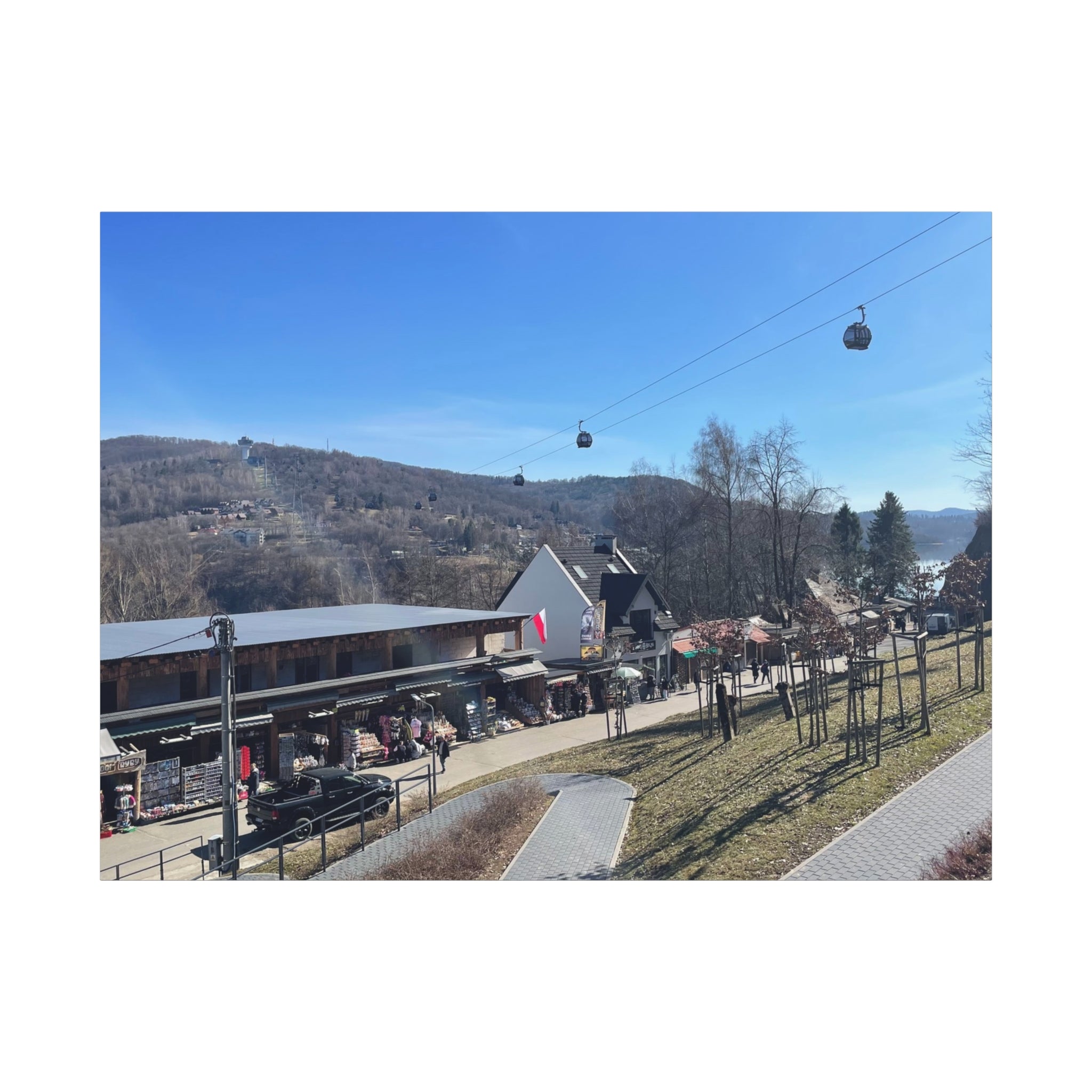 Resort Gondola Matte Canvas Wall Art — Mountain Village Landscape Print