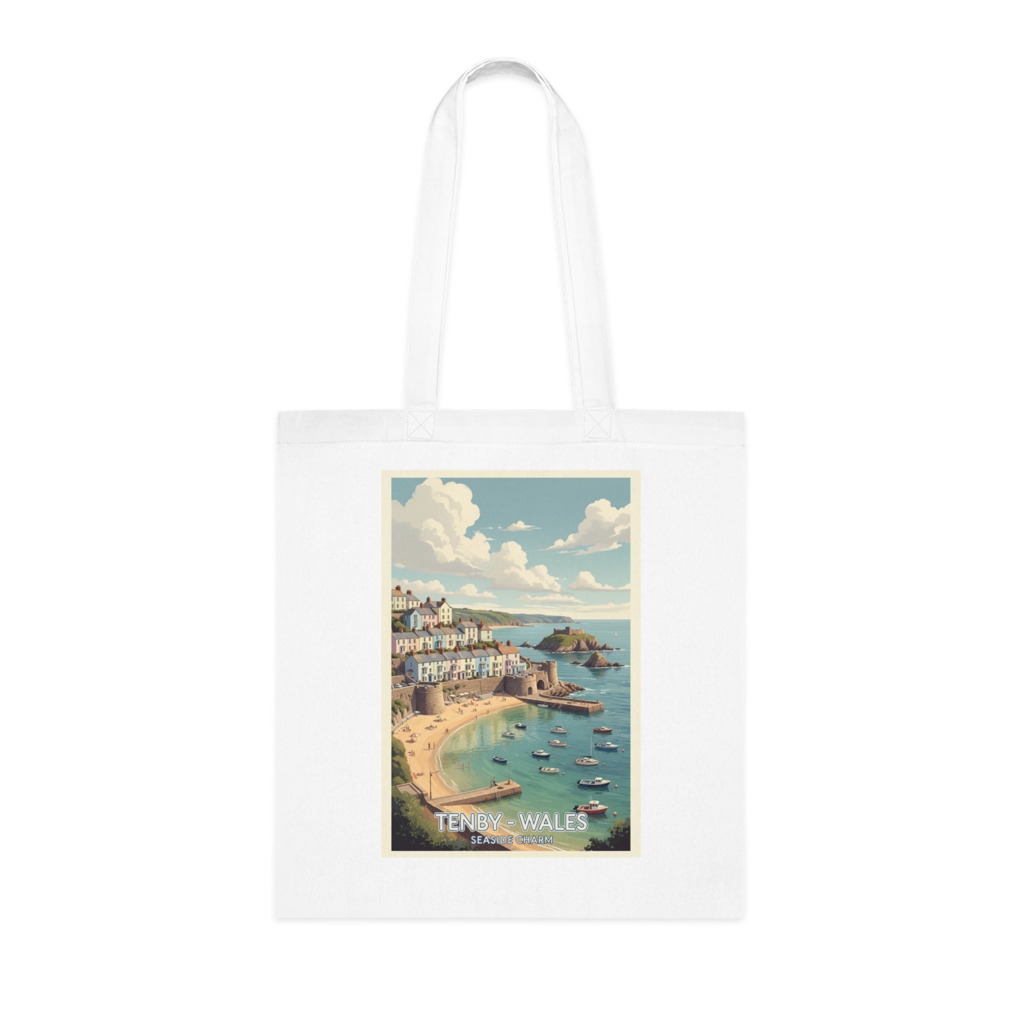 Tenby Wales Vintage Travel Poster Cotton Tote Bag