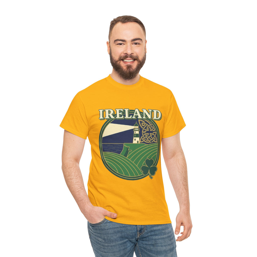 Ireland Scenic Tee — Celtic Lighthouse & Shamrock Graphic T-Shirt