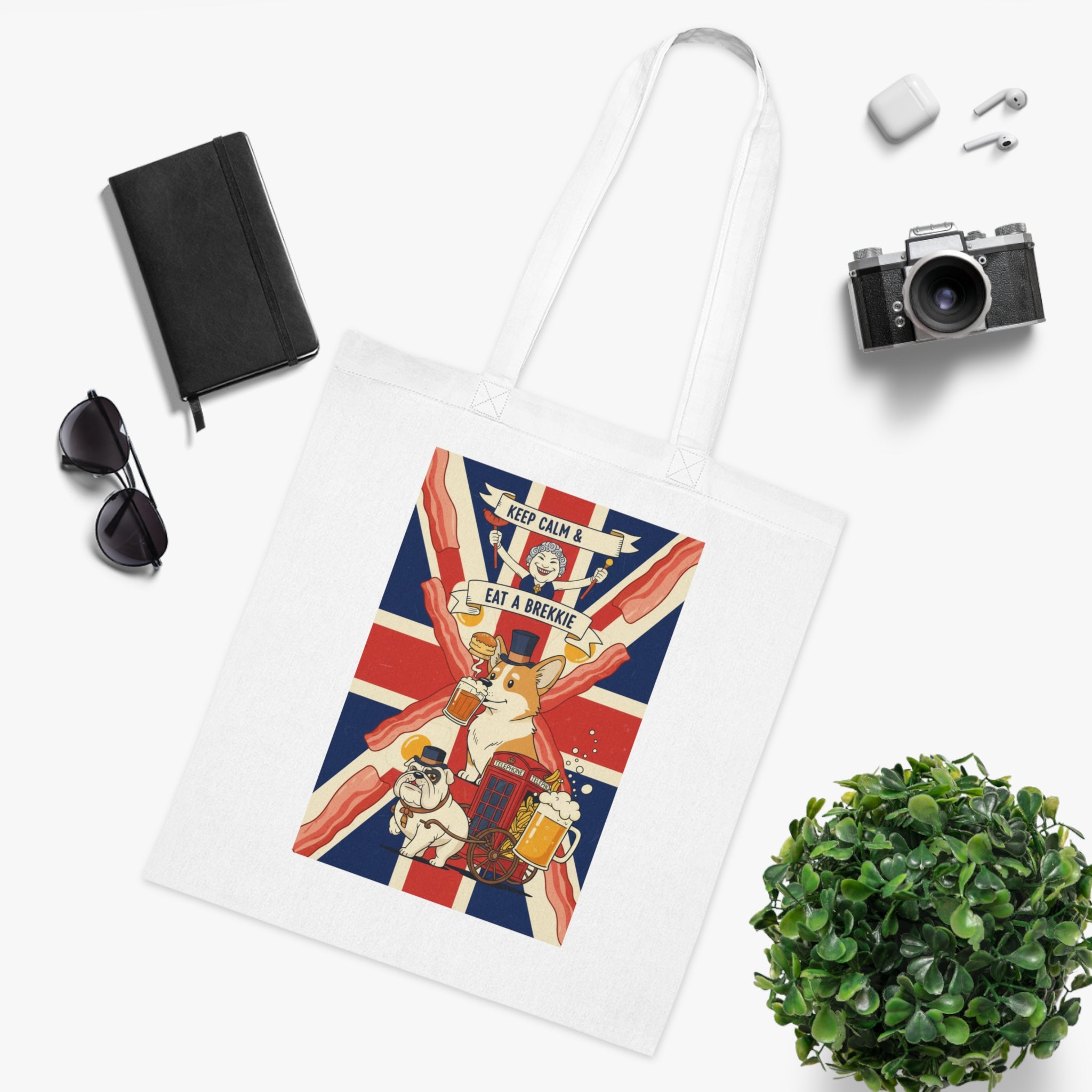 Keep Calm and Eat a Scone Cotton Tote — British Flag Bakery Illustration Grocery Bag