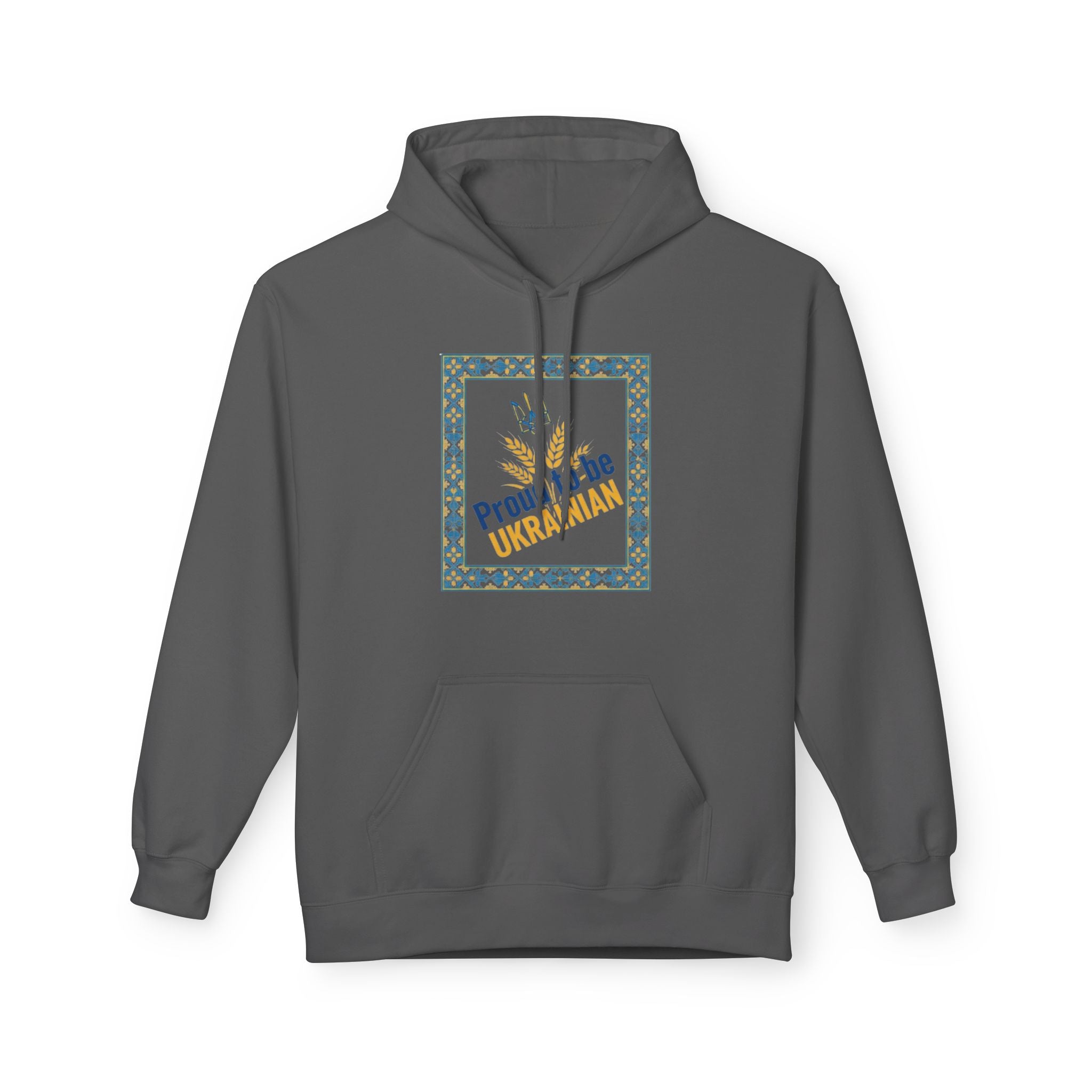 Proud to Be Ukrainian Hoodie — Blue & Yellow Trident Graphic