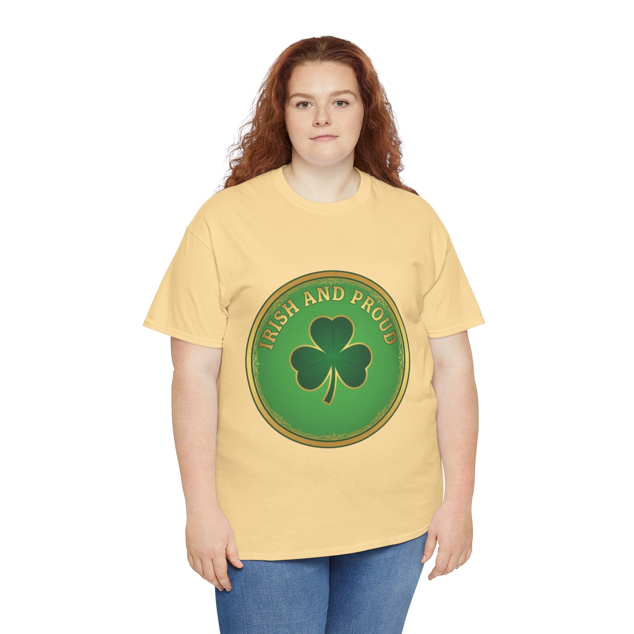Irish and Proud T-Shirt — Green Shamrock Emblem Tee for St. Patrick's Day