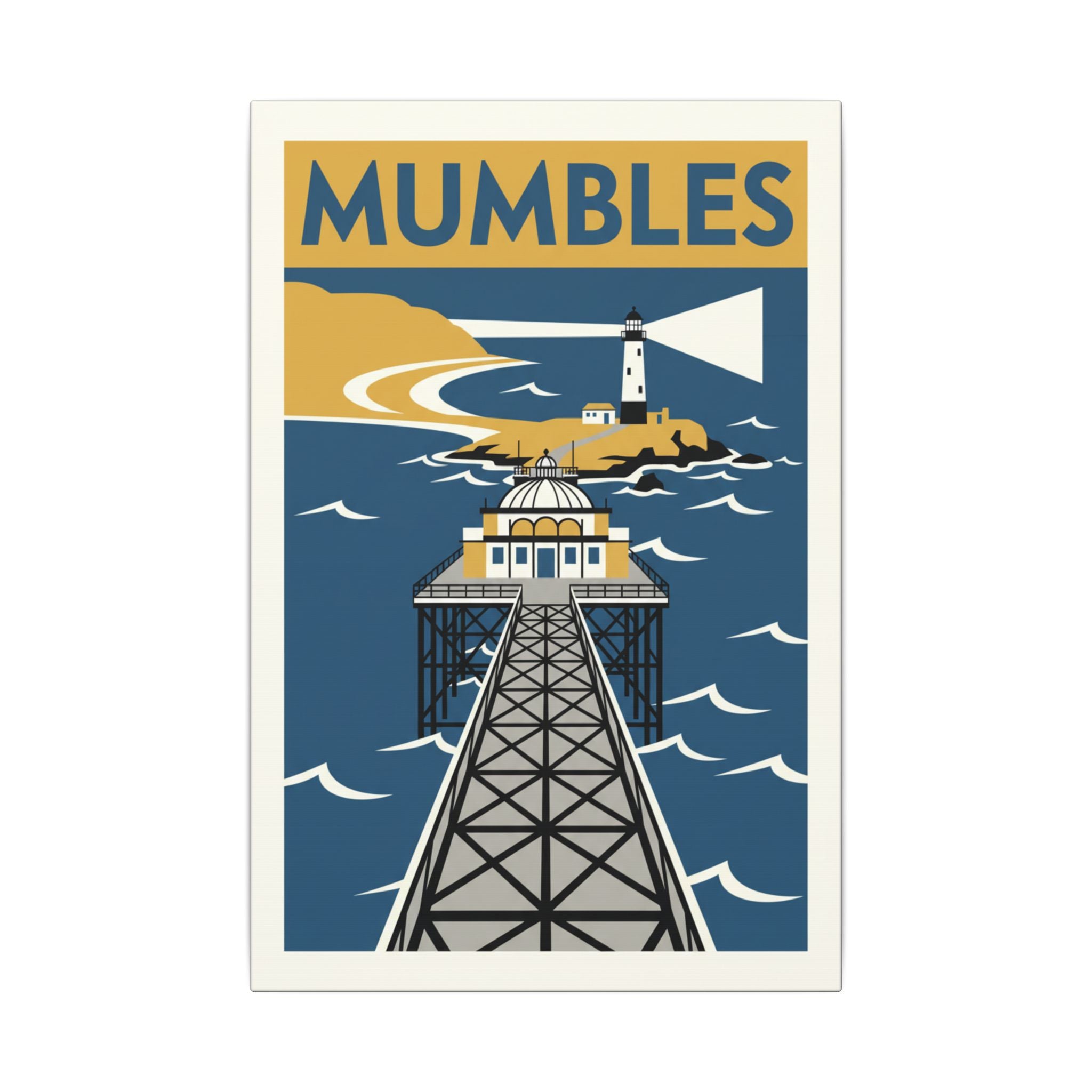 Mumbles Pier Lighthouse Vintage Travel Canvas