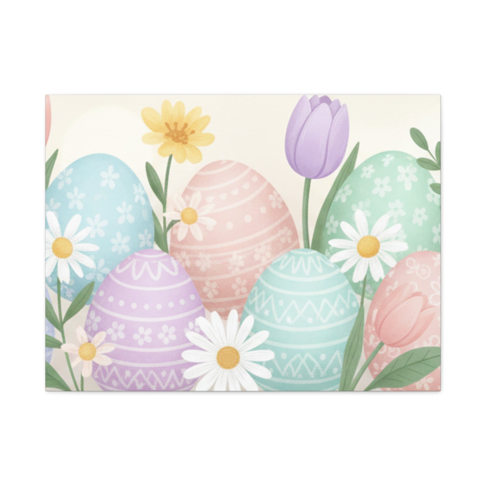 Easter Pastel Eggs Canvas Art – Floral Spring Matte Stretched Wall Decor