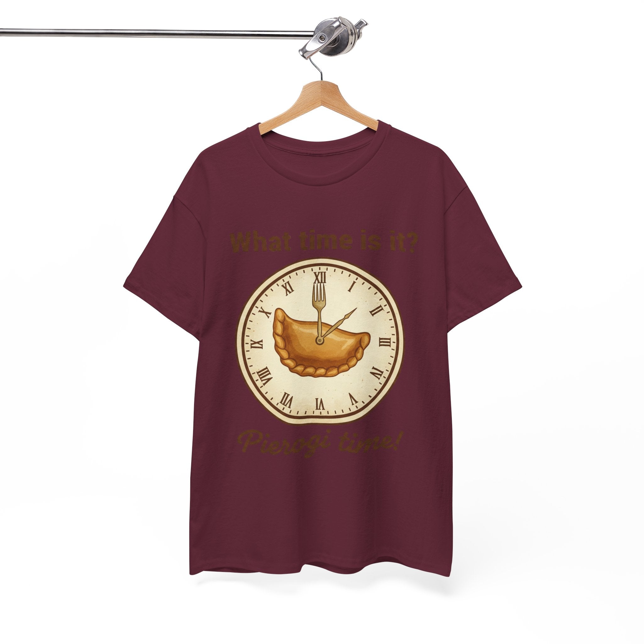 Pierogi Time T‑Shirt — "What time is it? Pierogi time!" Vintage Clock Food Tee