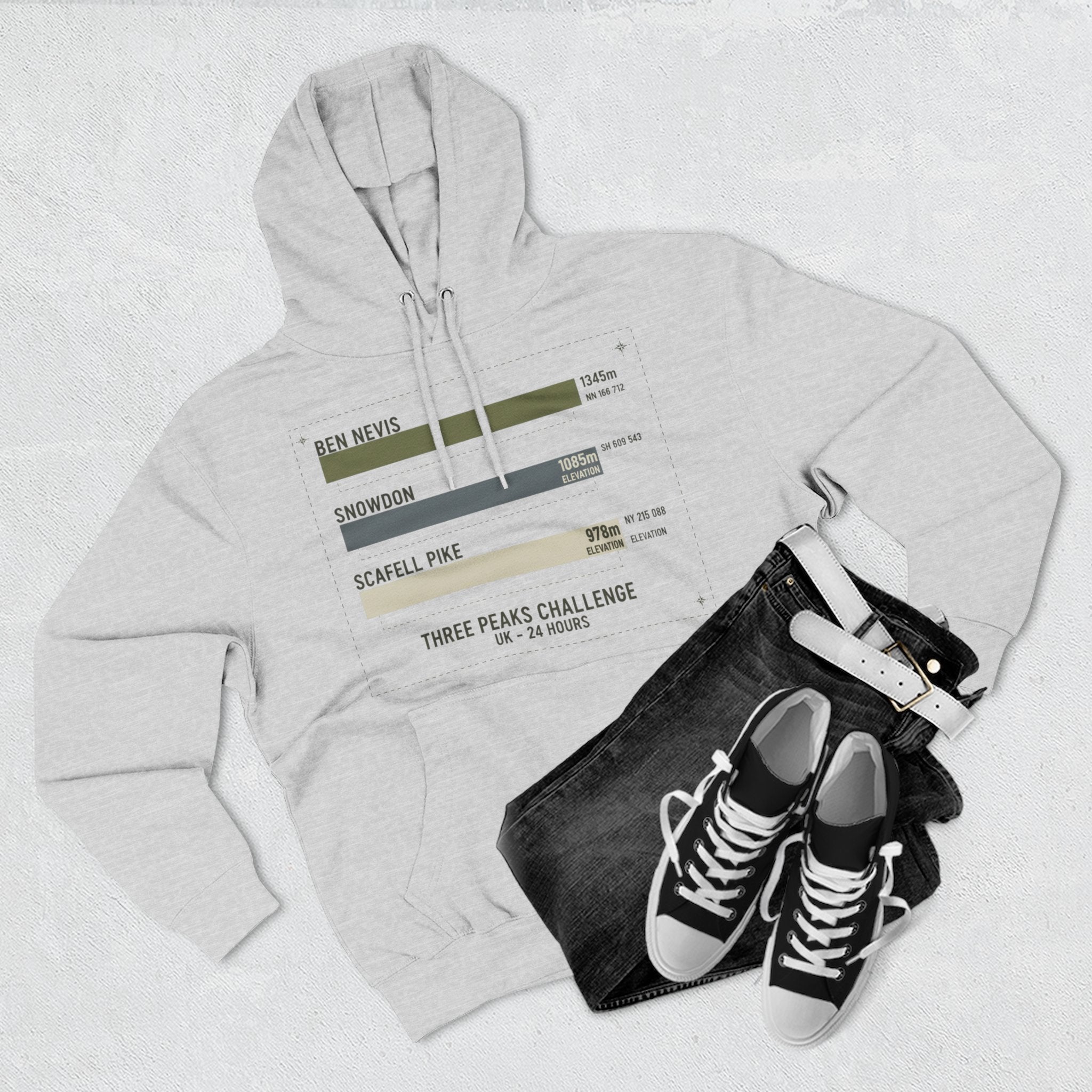 Three Peaks Challenge Hoodie — Retro Ben Nevis, Scafell Pike & Snowdon Pullover