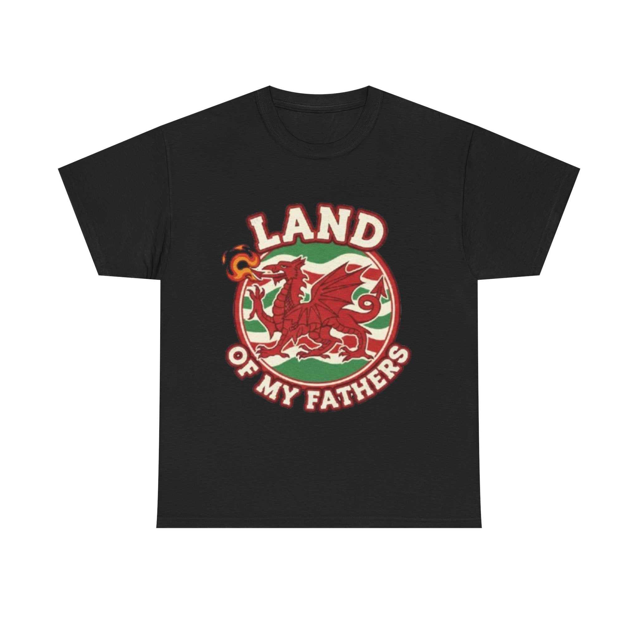Land of My Fathers T‑Shirt — Welsh Dragon Vintage Crest Tee