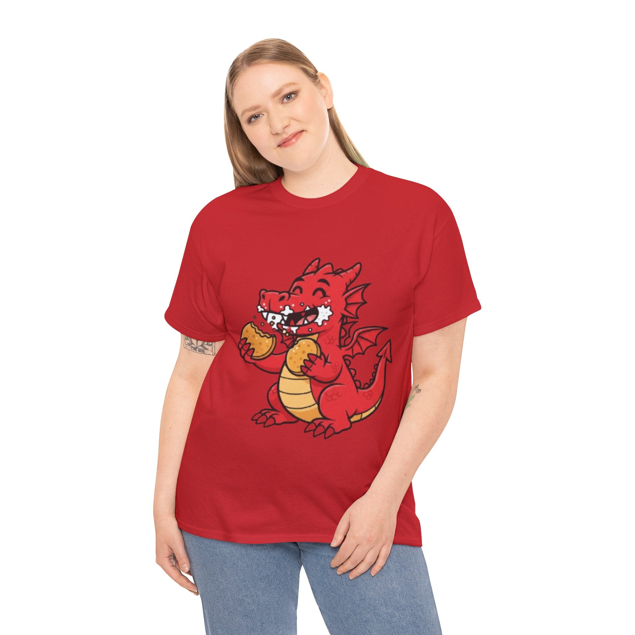 Red Dragon Eating Tacos T-Shirt — Cute Cartoon Taco Lover Tee