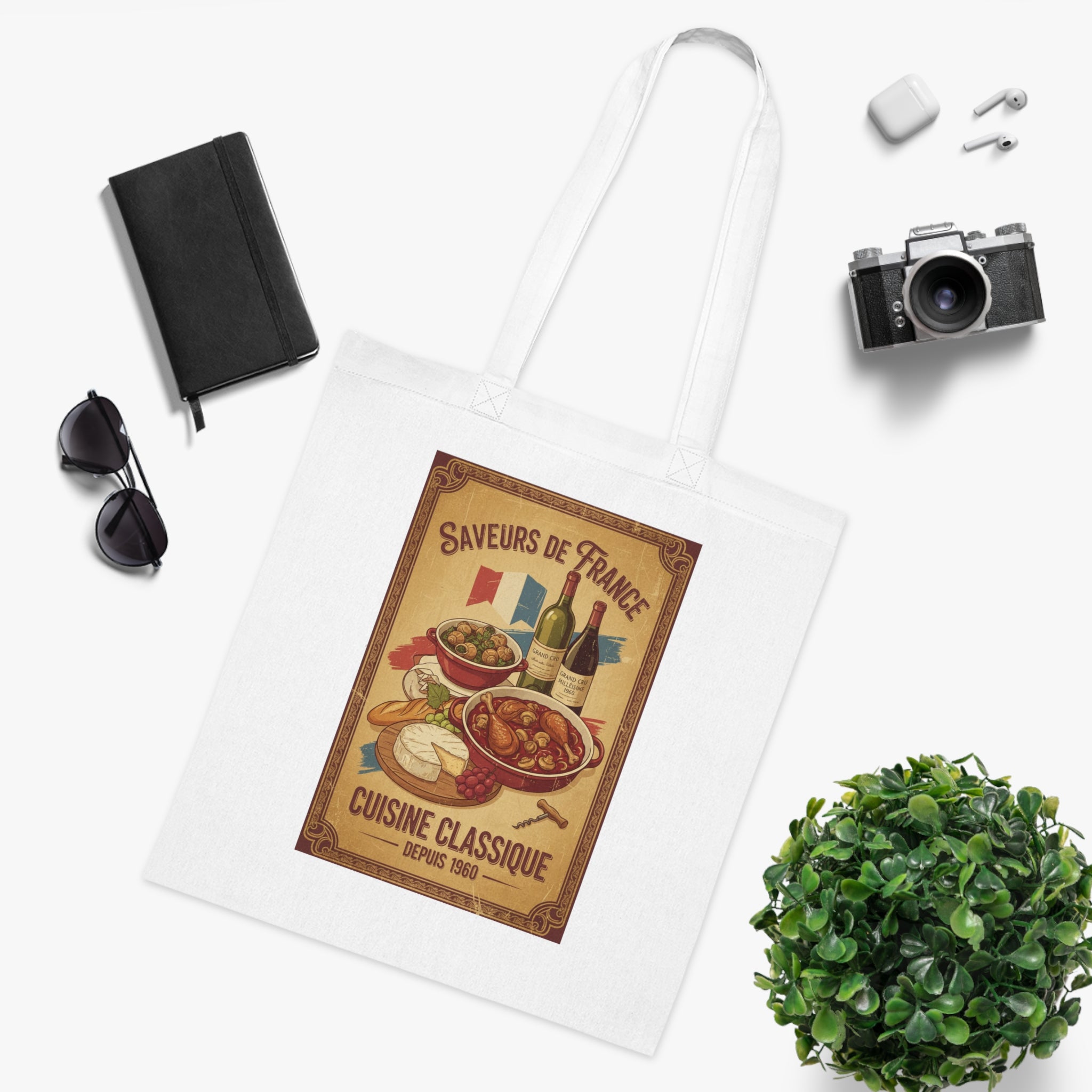French Cuisine Tote Bag — 'Saveurs de France: Cuisine Classique' Vintage Market Grocery Tote
