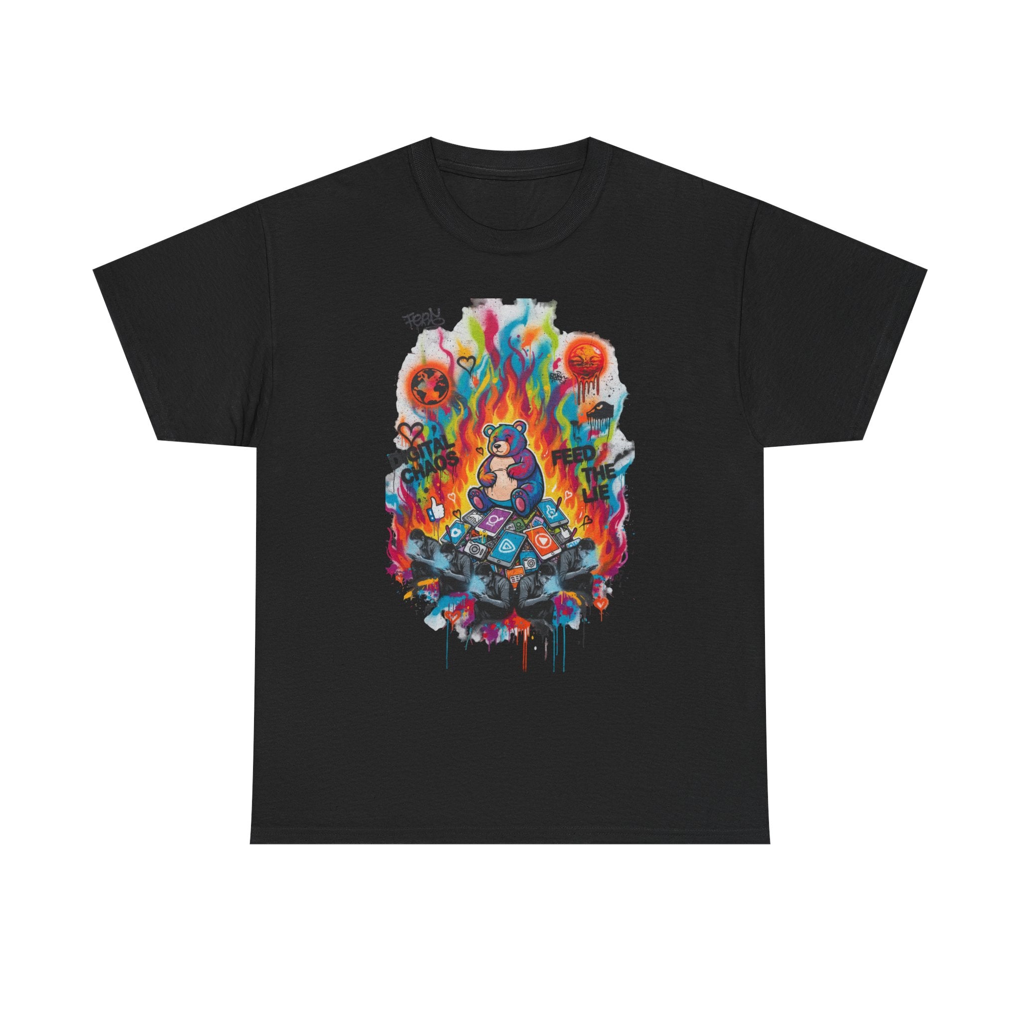 Colourful Cat Bonfire Graphic Tee