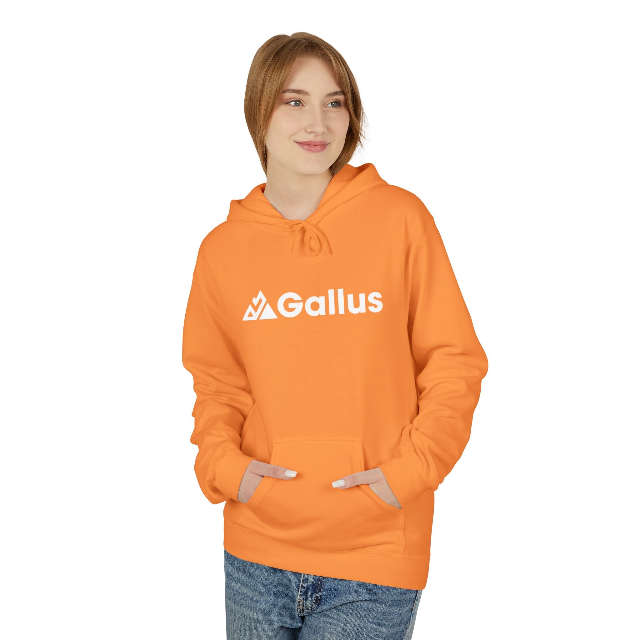 Gallus Mountain Logo Hoodie — Orange Scenic Back-Print Pullover