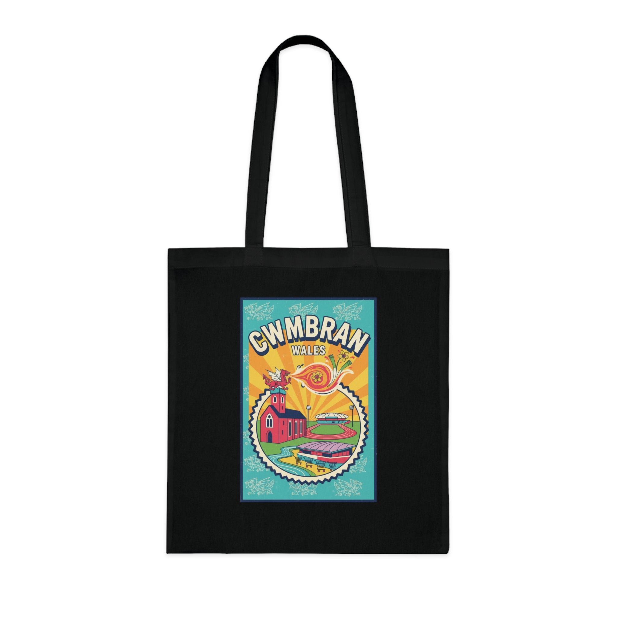 Cwmbran Wales Retro Travel Poster Cotton Tote Bag