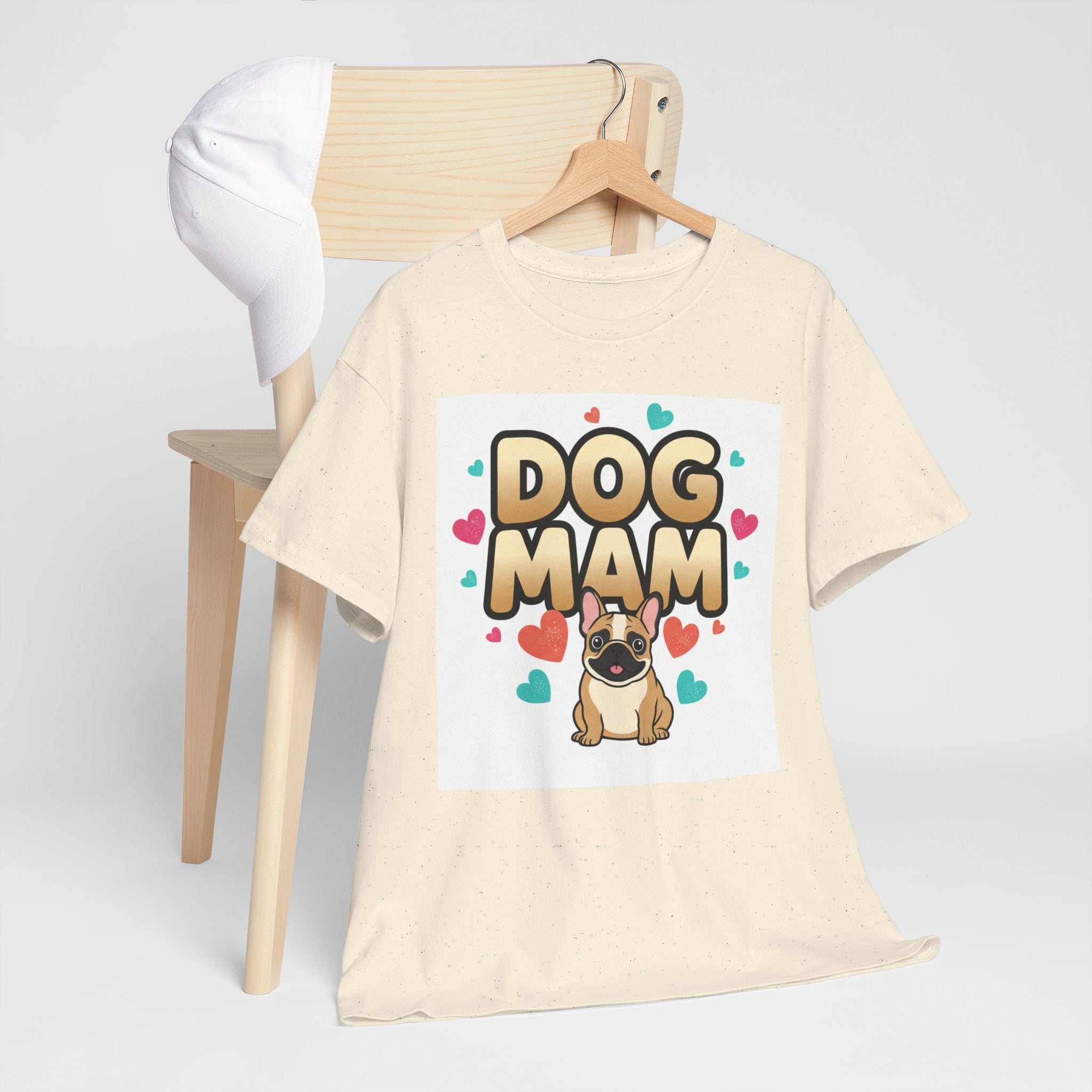 Dog Mom T-Shirt — Cute Pug Design with Hearts, Perfect Gift for Dog Lovers
