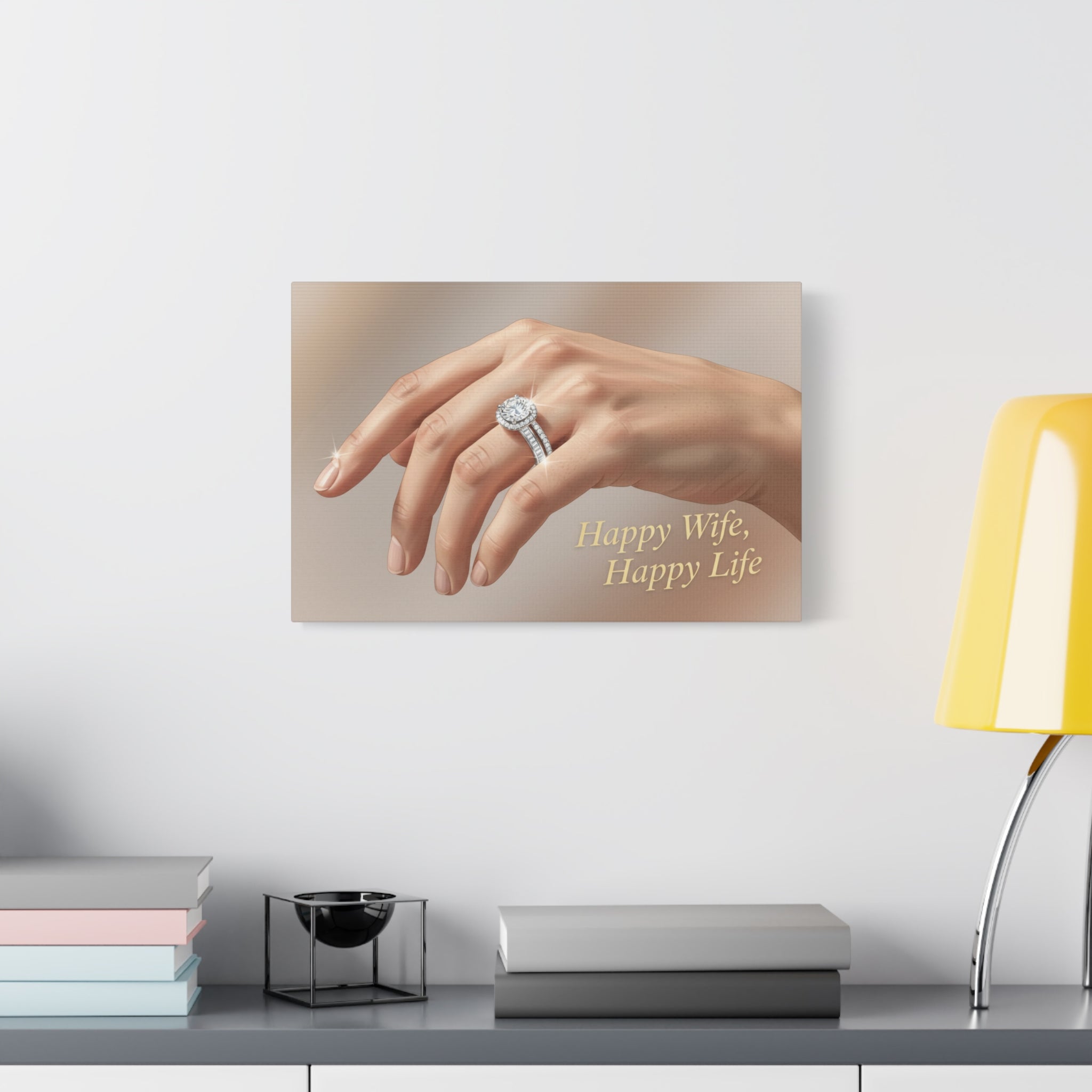 Canvas Wall Art — "Happy Wife, Happy Life" Wedding Ring Art