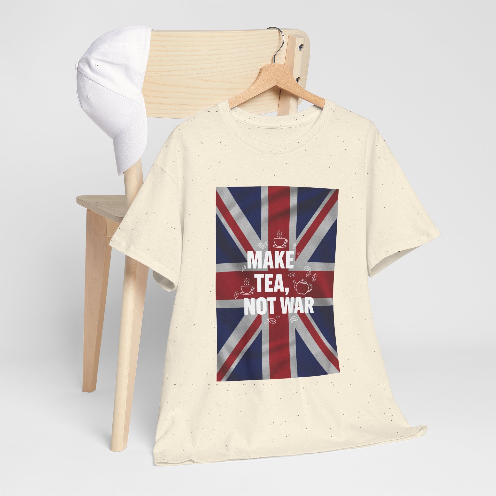 Make Tea, Not War T-Shirt — British Flag Peace Tea Tee