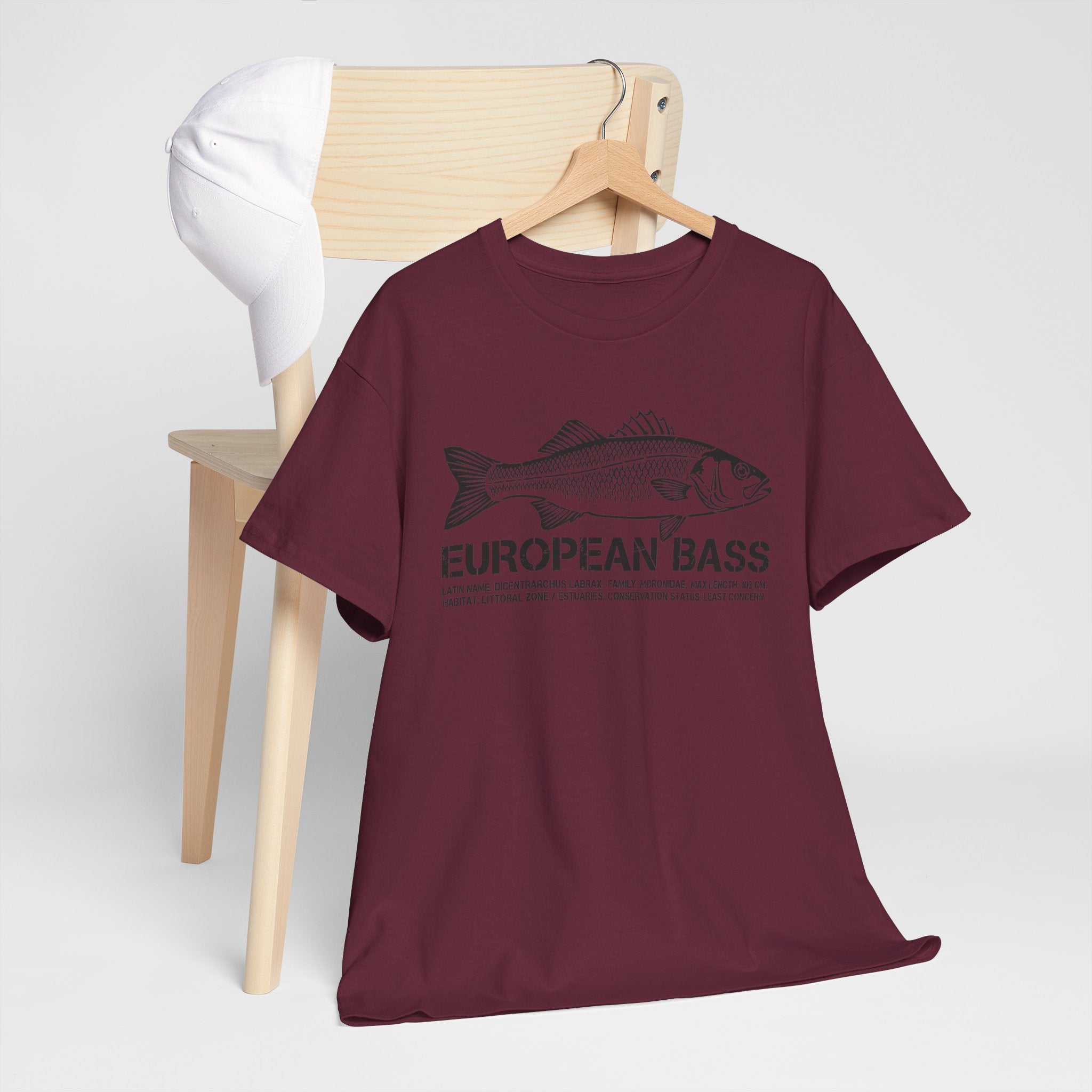 European Bass Fishing — Vintage Fish Illustration Tee