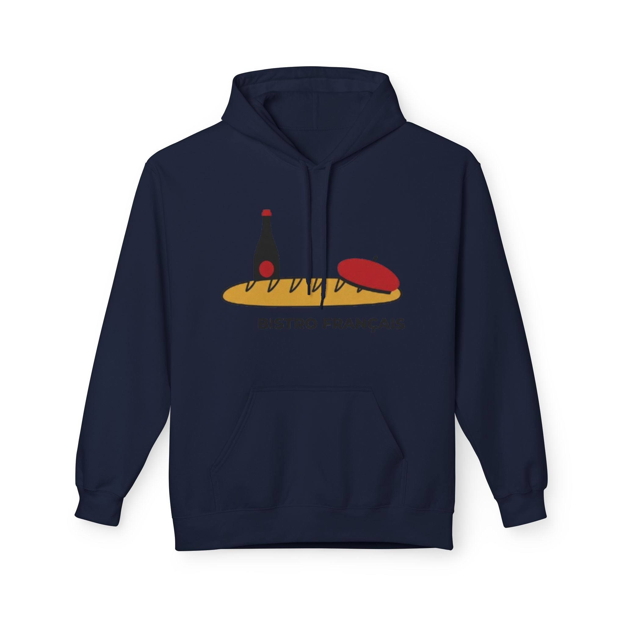 Bistro Français Hoodie — French Bistro Bread, Wine & Beret Graphic