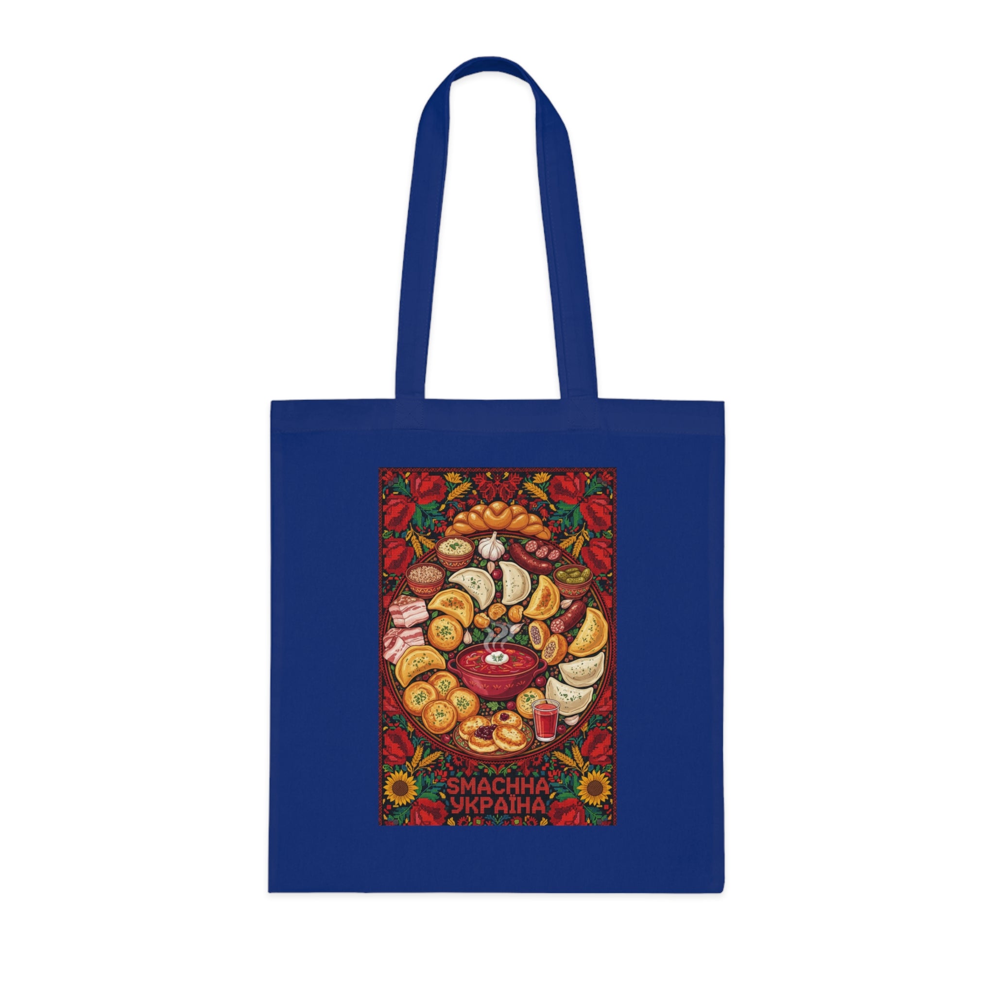 Ukrainian Harvest Cotton Tote — Traditional Pysanka & Sunflower Market Bag