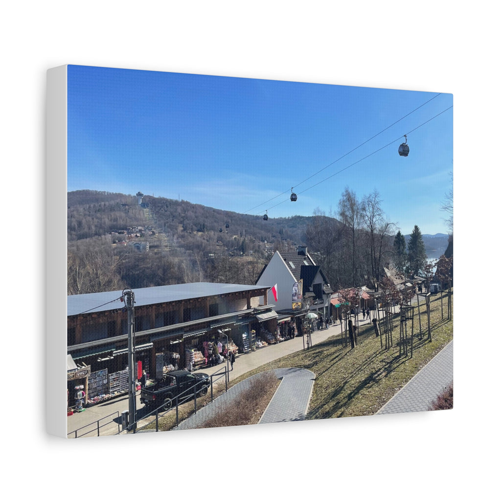 Resort Gondola Matte Canvas Wall Art — Mountain Village Landscape Print
