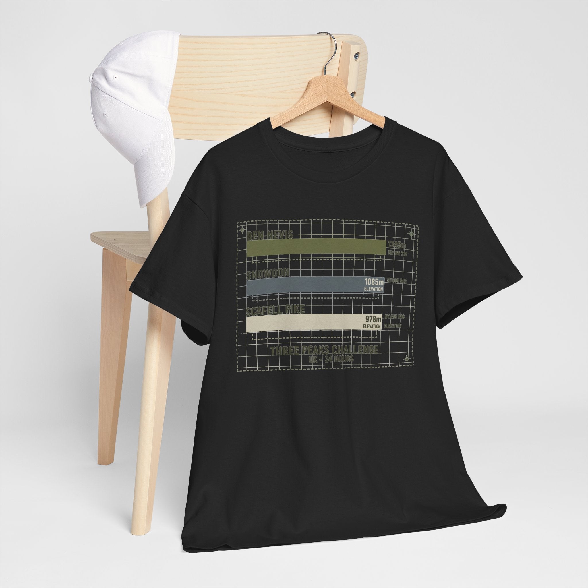 Three Peaks Challenge Graphic T-Shirt — Retro UK Mountain Hiking Tee