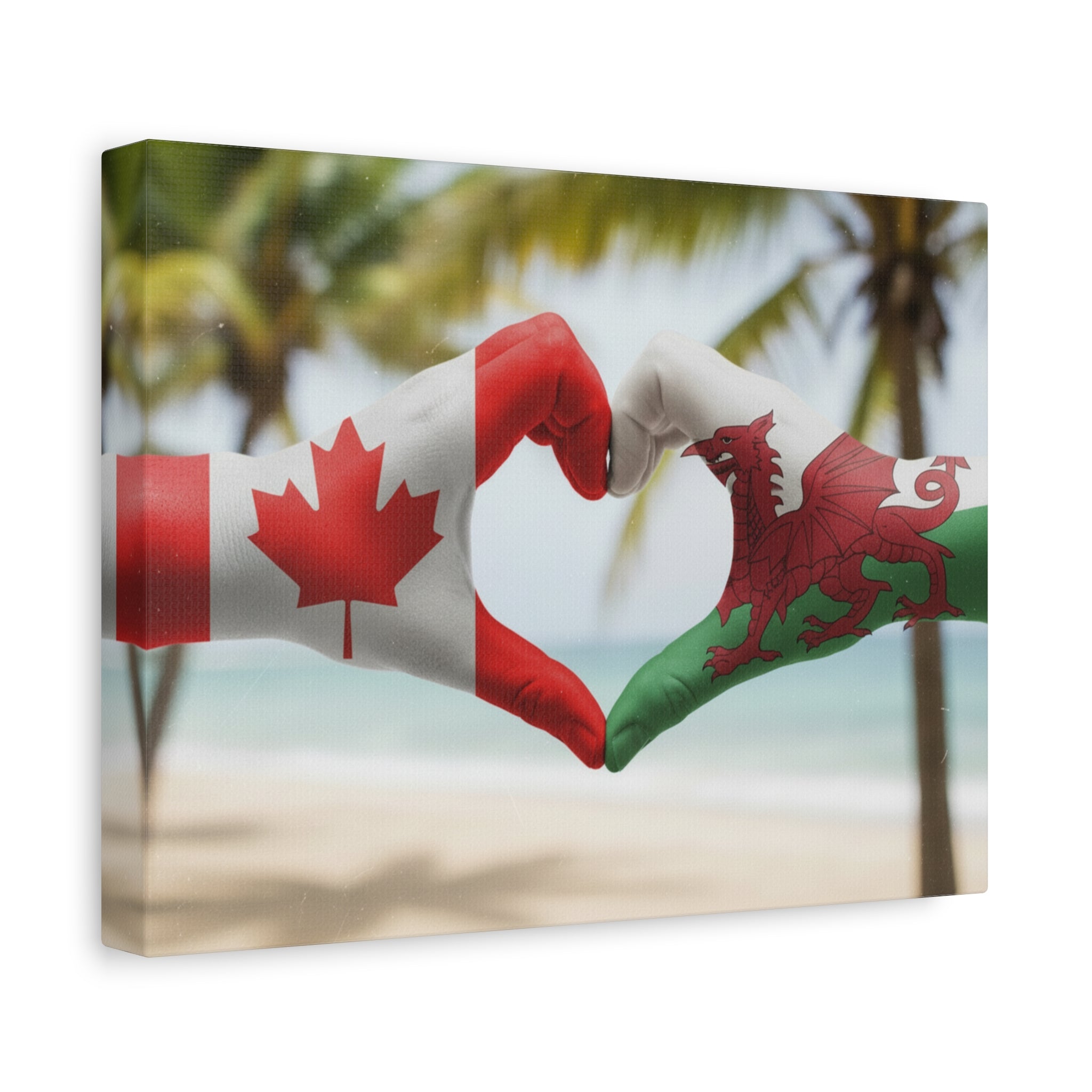 Canada & Wales Heart Flag Canvas Print — Stretched Matte Wall Art