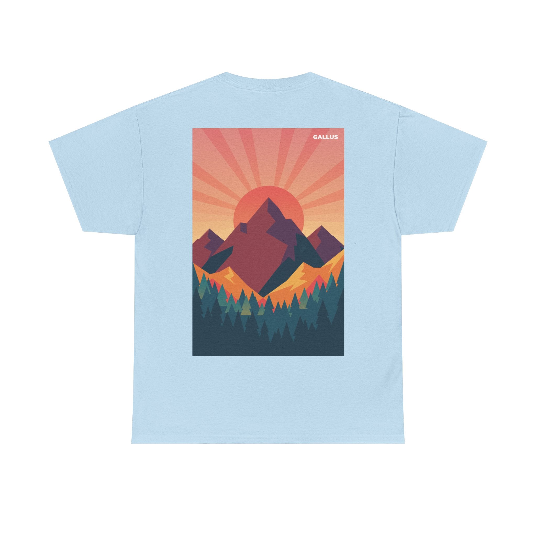Mountain Sunset T-Shirt — Retro Nature Graphic Tee with 'GALLUS' Logo
