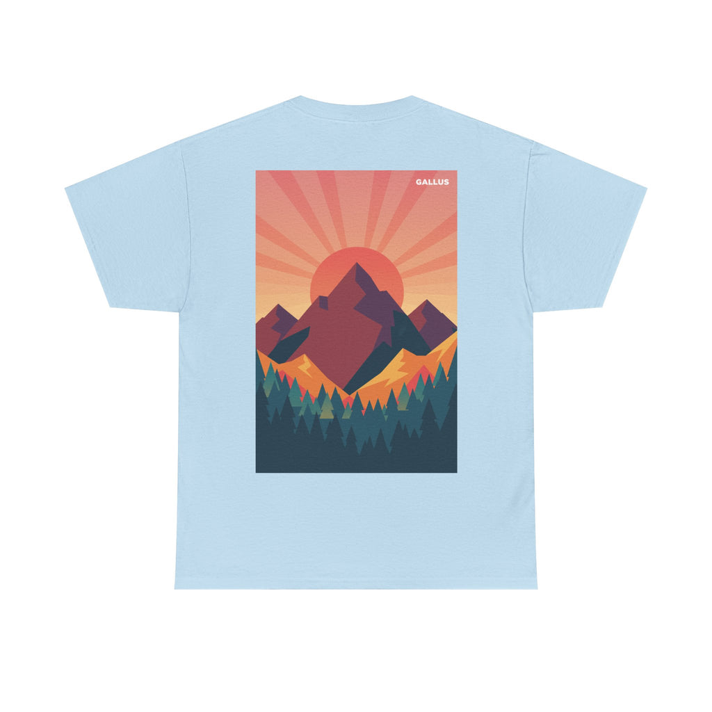 Mountain Sunset T-Shirt — Retro Nature Graphic Tee with 'GALLUS' Logo