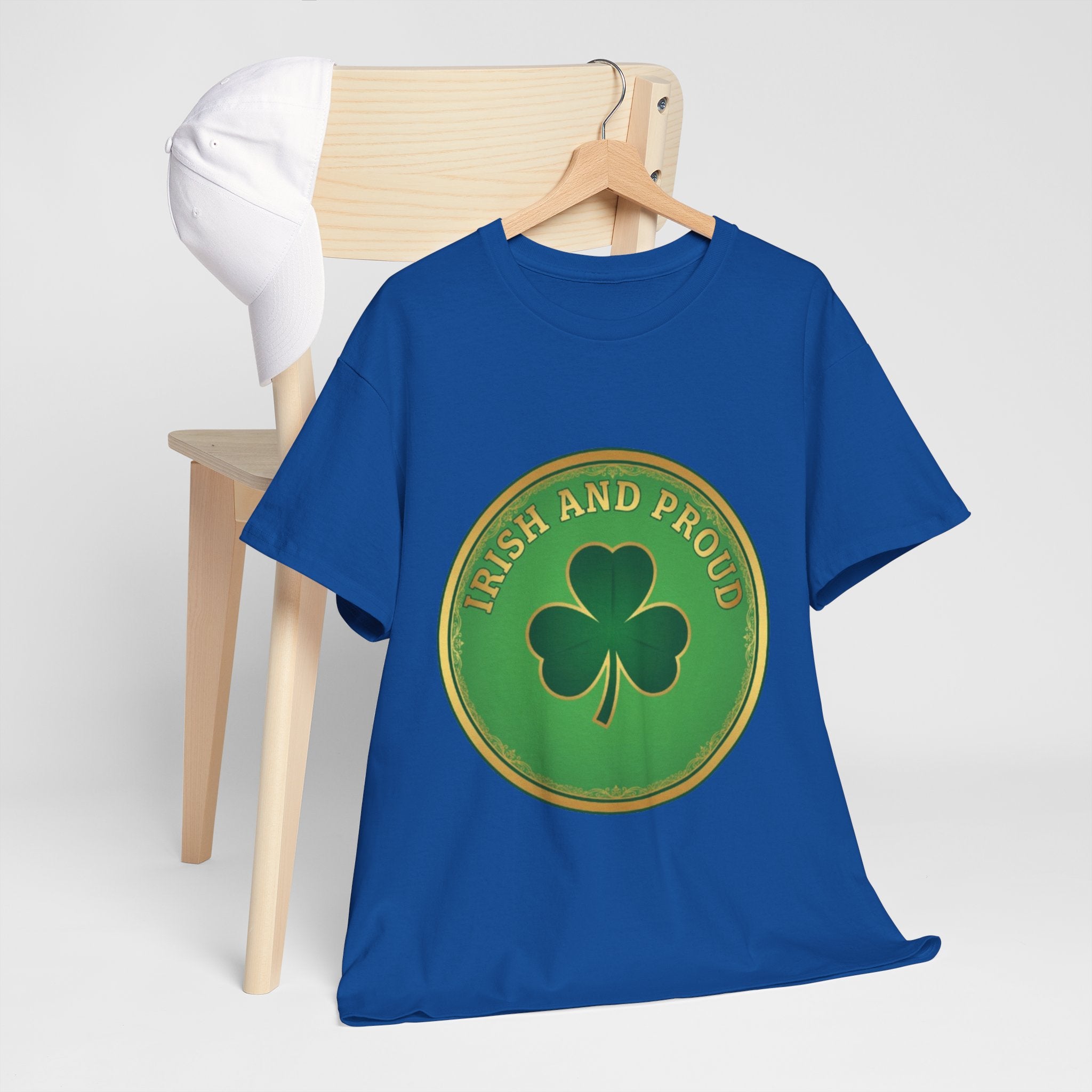 Irish and Proud T-Shirt — Green Shamrock Emblem Tee for St. Patrick's Day