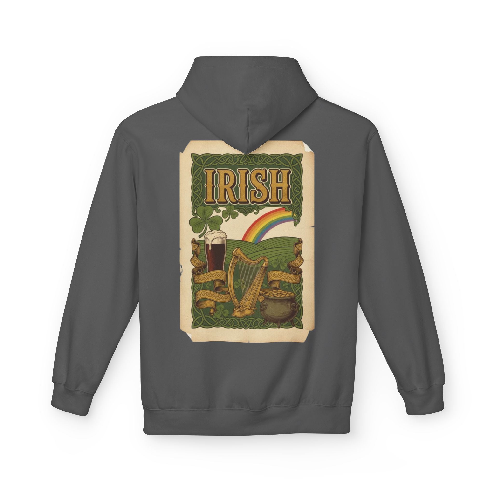 Irish Vintage Poster Hoodie – Retro Rainbow & Harp St. Patrick’s Sweatshirt